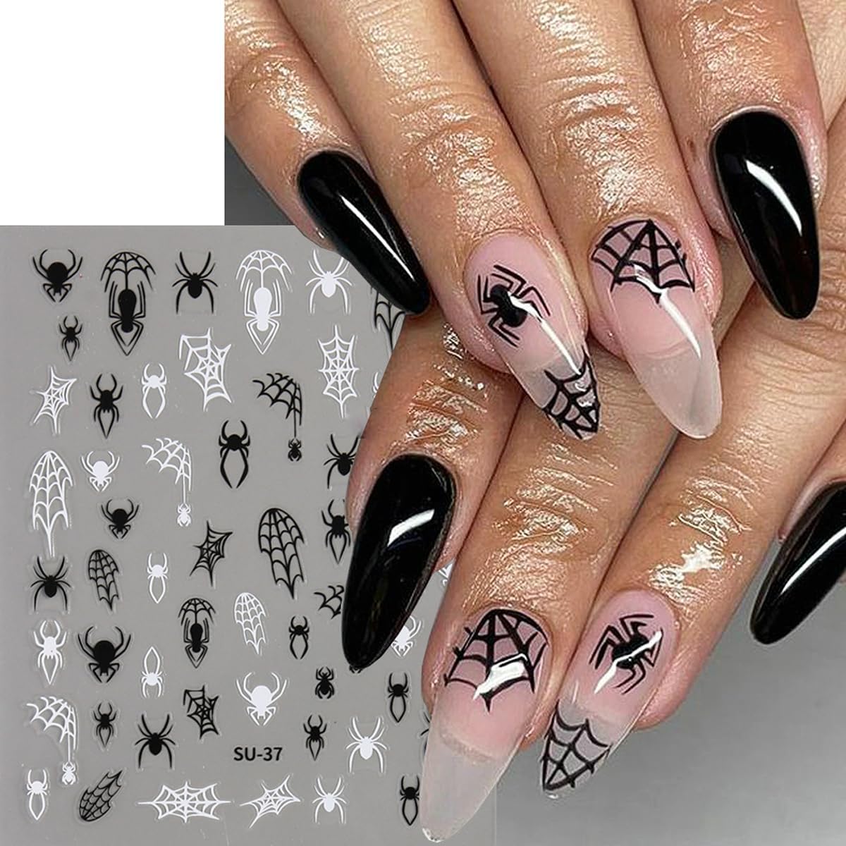 Spider Web Halloween Nail Stickers,Halloween 3D Nail Spider for Nail Art Self-Adhesive Glue Finger Nail Decals Spider Web Black Red White Design Holographic Spiders Manicure Art Supplies Decoration 6