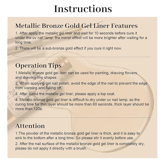 RARJSM Metallic Gel Liner Nail Art Silver Bronze Gold 2pcs Set Mirror Chrome 3D Effect Gel Nail Polish 8ml Build in Thin Brush Metal Painted Drawing Stripper Gelpolish Curing Requires for Home Salon