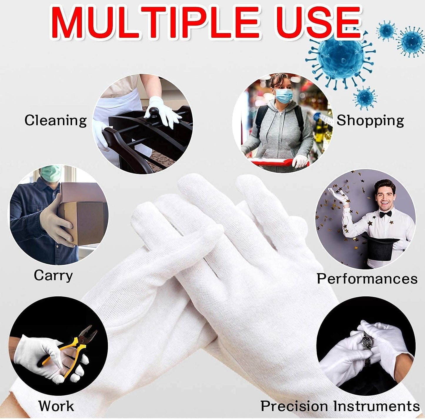 24pcs Soft White Cotton Gloves Cotton Sleep Gloves Moisturizing Eczema Cotton Gloves for Dry Hands Coin Jewelry Silver Archival Costume Inspection Gloves (XL)