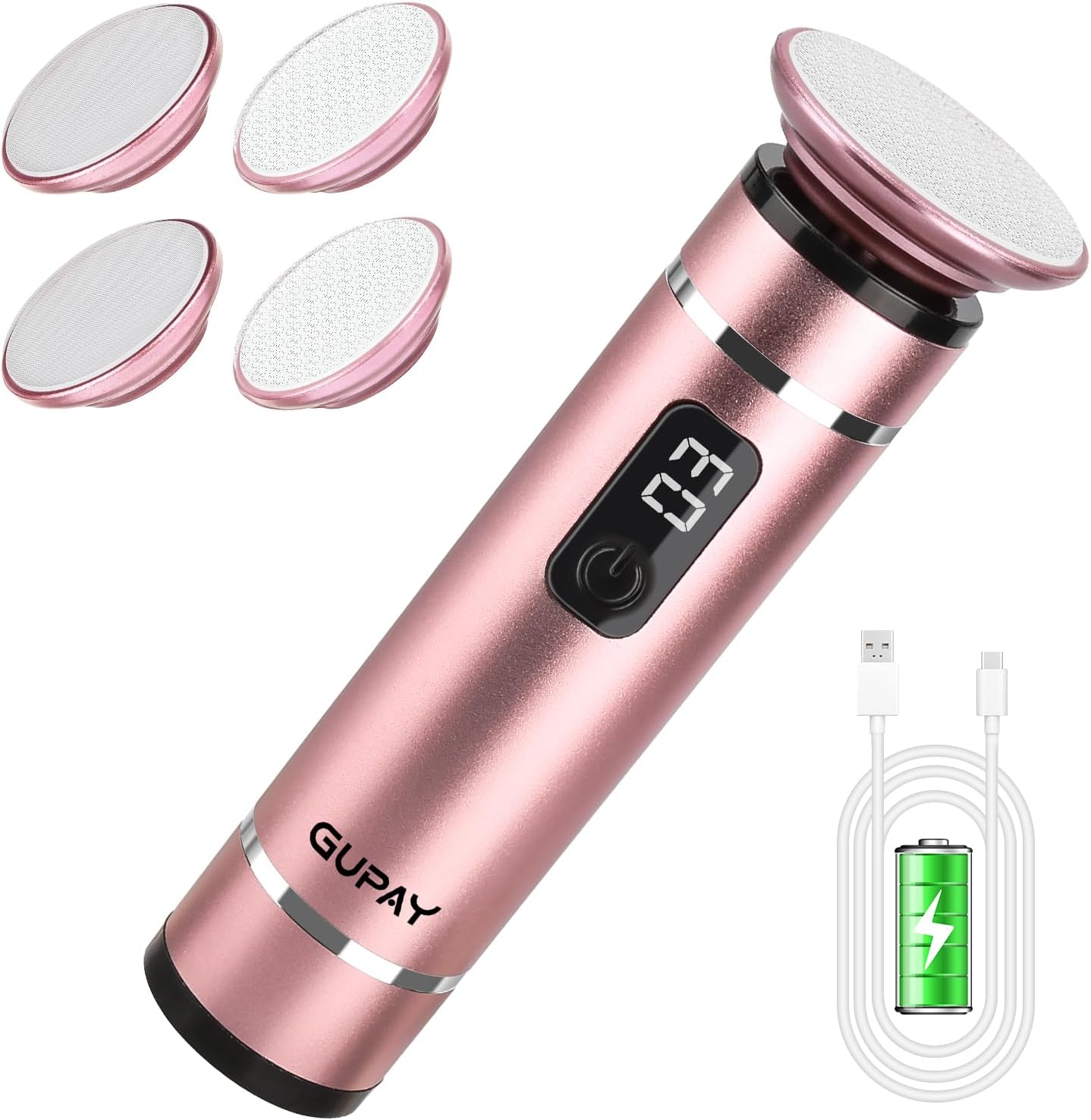 Electric Foot File Callus Remover - 3 Speeds & 4 Nano Glass Heads for Smooth Feet - Professional Pedicure Tool for Dead Skin, Hard & Cracked Heels - Rechargeable & Portable