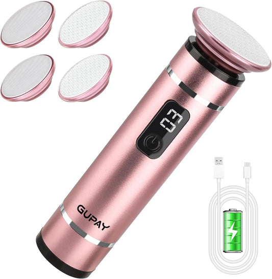 Electric Foot File Callus Remover - 3 Speeds & 4 Nano Glass Heads for Smooth Feet - Professional Pedicure Tool for Dead Skin, Hard & Cracked Heels - Rechargeable & Portable