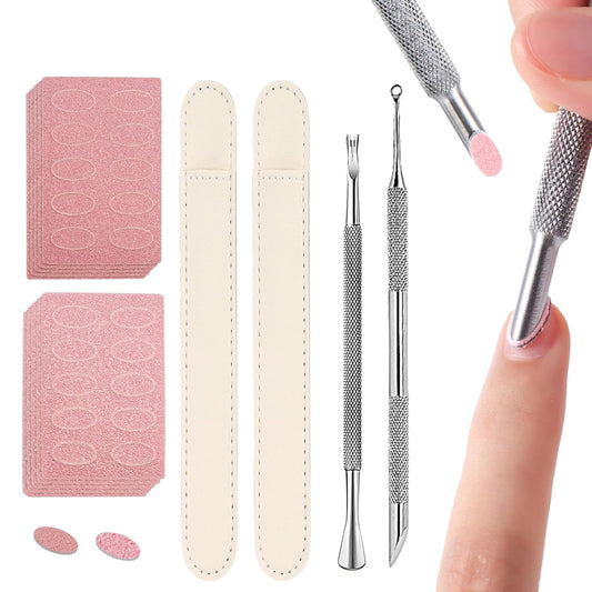SILPECWEE Pre-treatment Nail Cuticle Pusher, Dual Ended Nail Pusher with Storage Bags, 100pcs Self Adhesive Sandpaper - 100/180 Grit for Nail Art Pre-polishing Nails Supplies for Fingernail and Foot