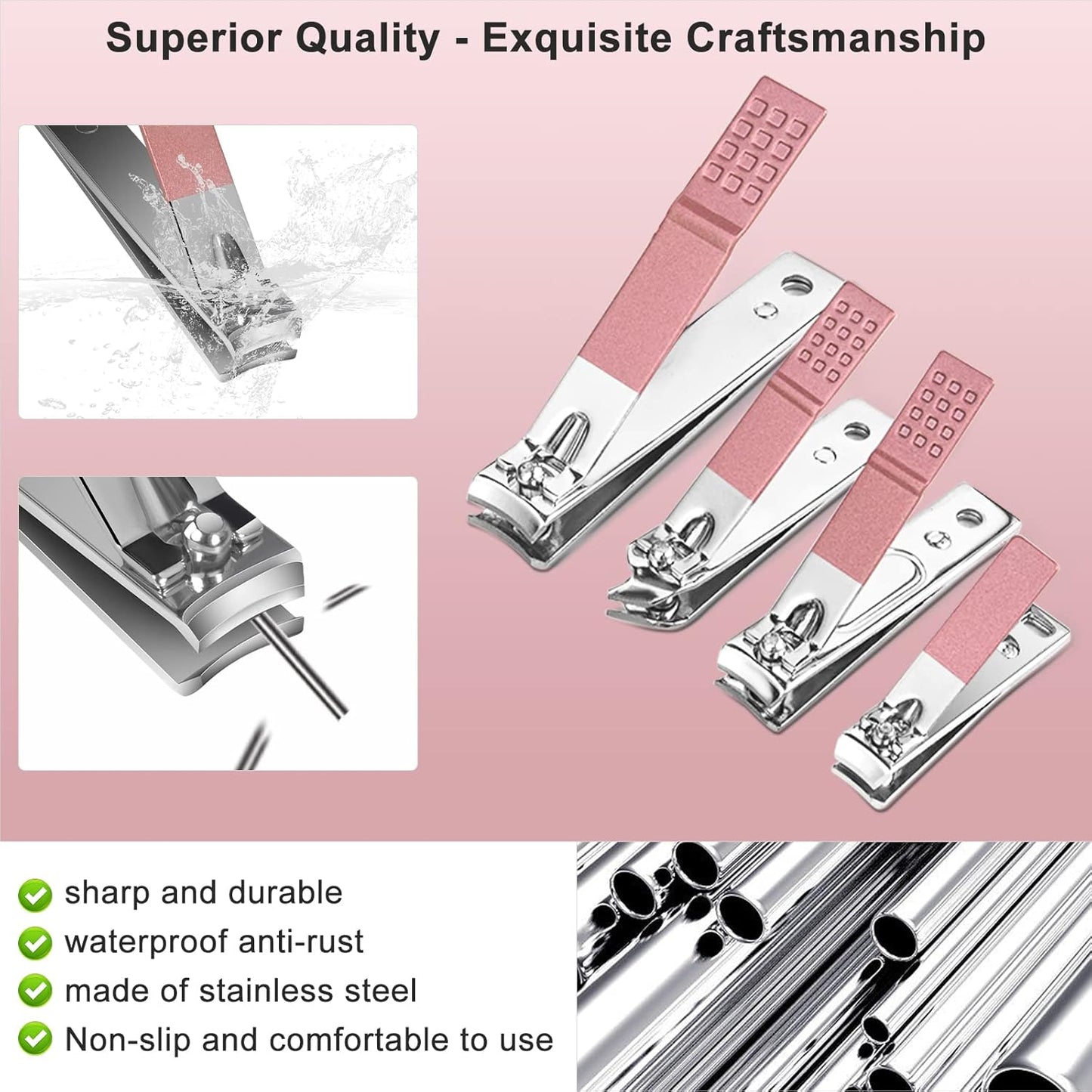 Women Manicure kit Professional sat Nail Set kit Pedicure Kit 30 in 1 Nail Clippers for Women Grooming Nail Care kit with Luxurious Travel Case Pink