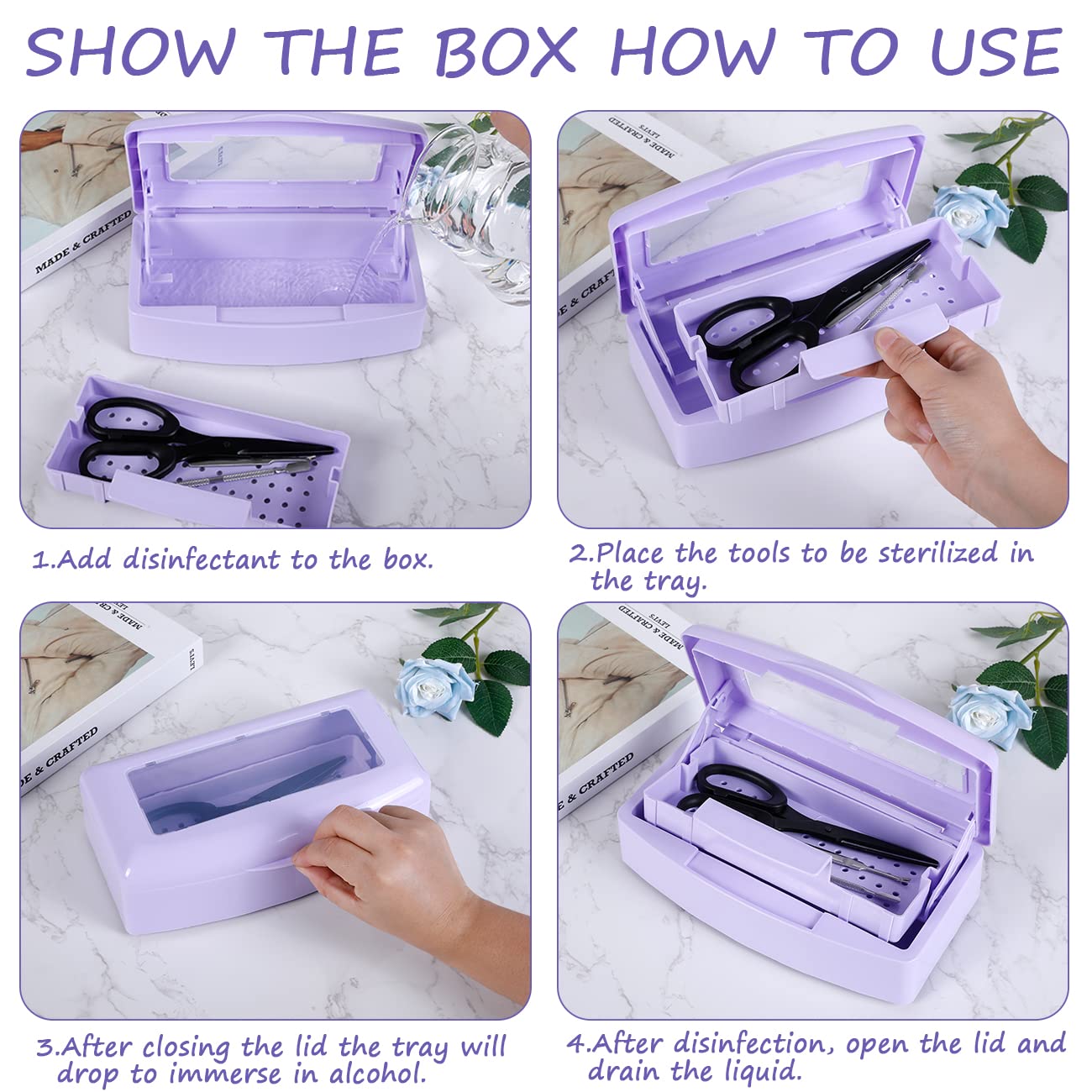 Gusnilo Nail Tool Sterilizer Box barbicide Disinfectant Jar Plastic Disinfectant Container Suitable for Nail Tools Hair Salons Beauty Centers and Manicure and Nail Equipment(Purple)