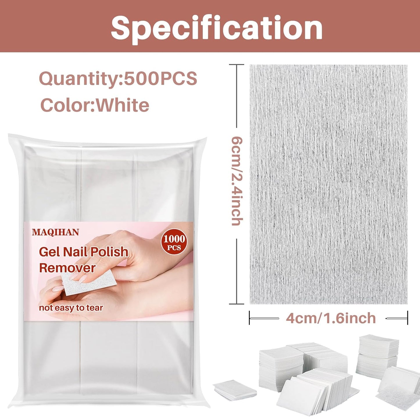 1000 Gel Nail Polish Remover Pads - MAQIHAN Nail Cotton Acetone Fingernail Polish Remover Wipes Prep Pad Essentials For Nail Techs Professional Supplies Acrylic Gel Removal