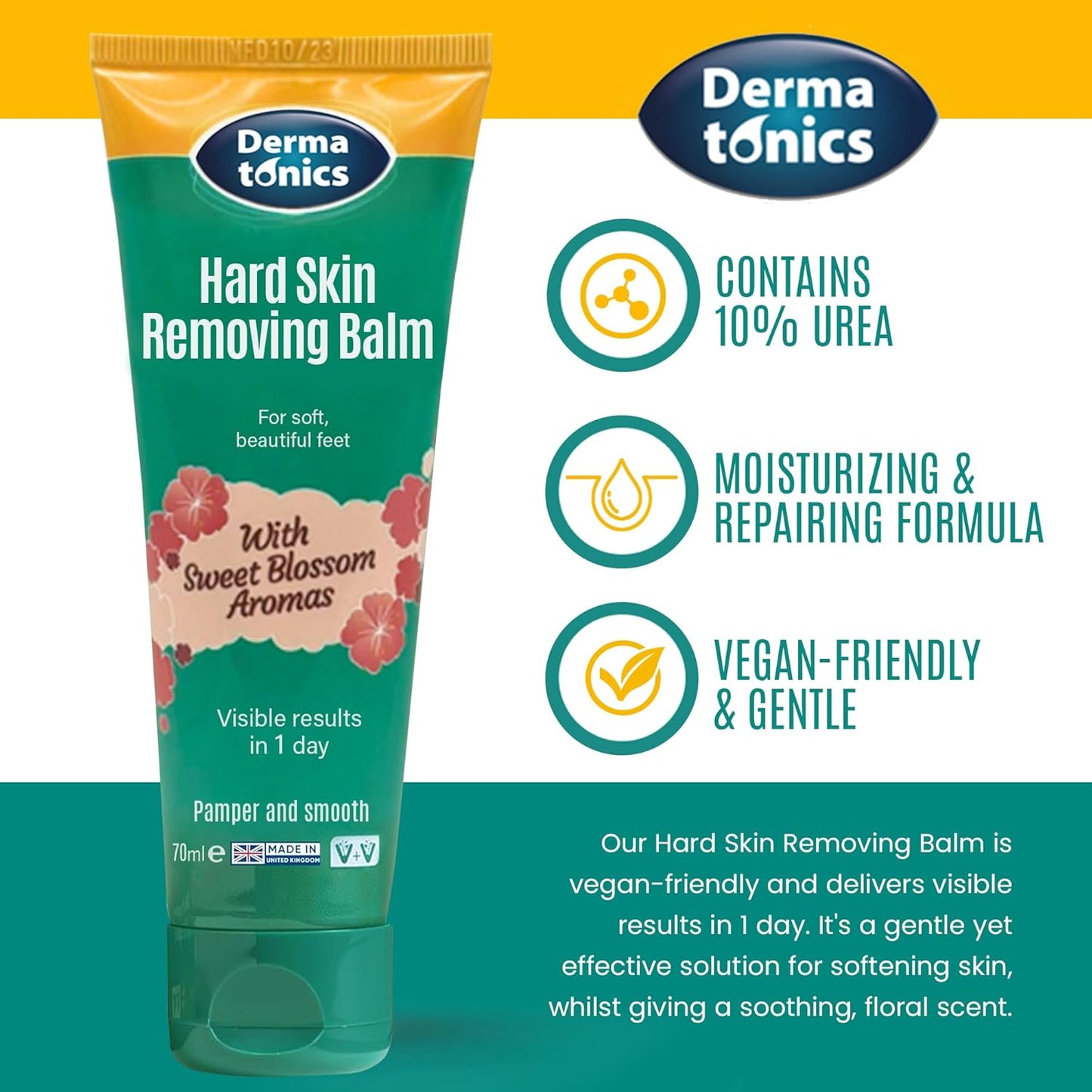 Dermatonics Hard Skin & Callus Removing Balm w/Sakura Blossom Aromas & 10% Urea - Skin Care for Feet, Hands & Elbows – Moisturizing & Repairing Formula for Dry & Cracked Skin - 2.37 fl oz Tube