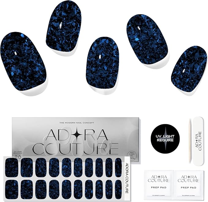 Semi Cured Gel Nail Strips with 30 Pieces - UV Gel Stickers, Manicure Kit, Easy Application Wraps Includes Prep Pads, Nail File, Wooden Stick - UV Light Required (Black Amethyst)