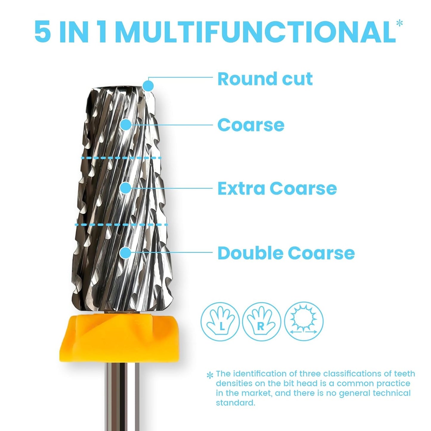 Cross Cut 5 in 1 Tapered Barrel Nail Drill Bits, Professional 3/32'' Safety Tungsten Carbide Bits, Two-way Rotation, Manicure Pedicure Cuticle Gel Removal Polishing, Double Coarse.