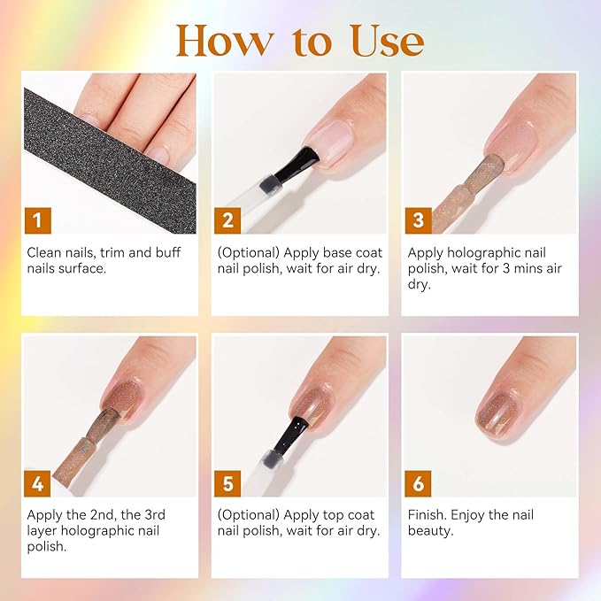 MIZHSE Holographic Nail Polish, Light Brown Shimmery Nail Polish Non Gel, Air Dry Fast Glossy Shiny Nail Pigment Oil-based Laser Iridescent Chrome Nail Art Salon Manicure Home