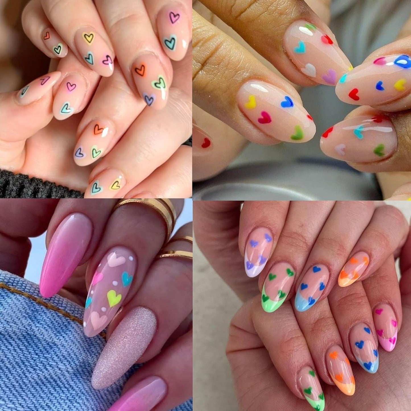 Valentine's Day Nail Art Stickers - Cute Colorful Heart Nail Decals, Self-Adhesive Rainbow Pride Love for DIY 3D Nail Supplies Decoration (4 Sheets)