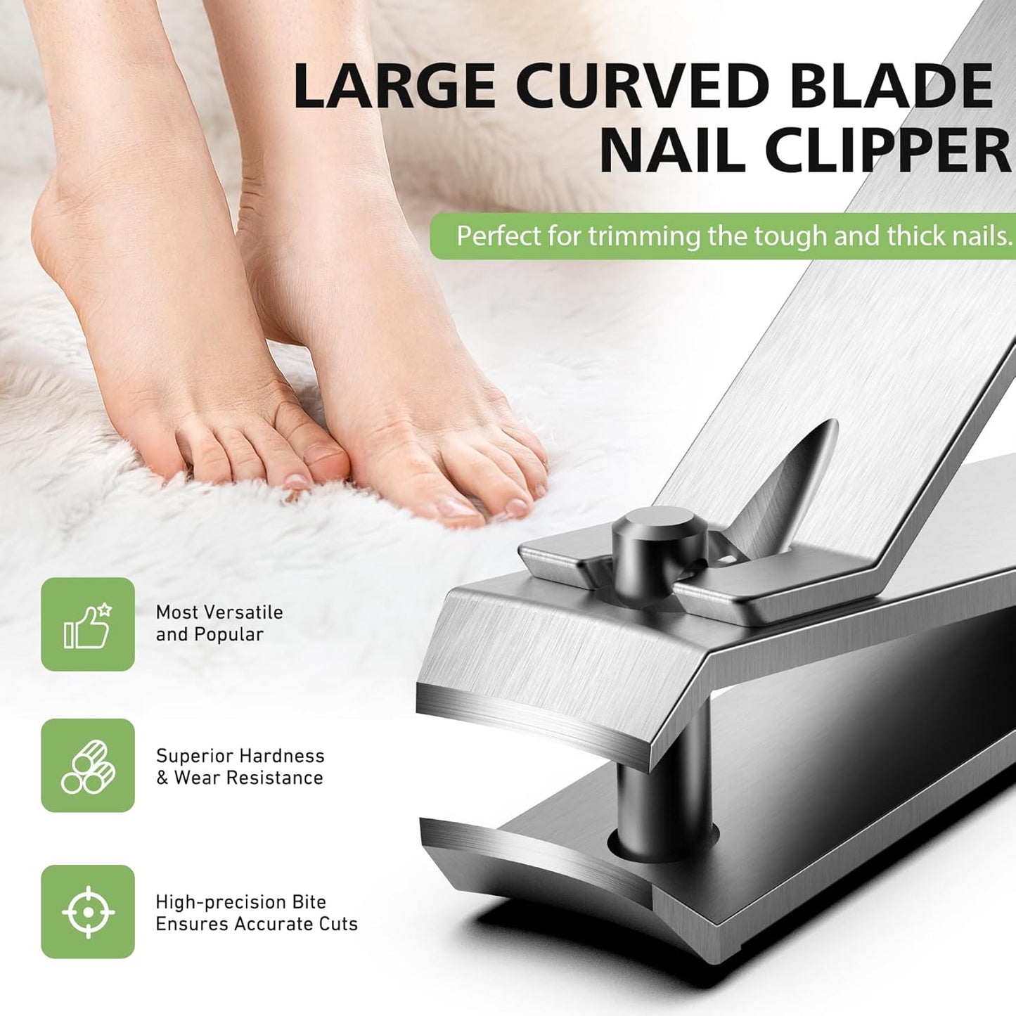 BALUCA Curved Toenail Clipper for Thick Nails, Heavy Duty Stainless Steel Toe Nail Clippers for Seniors, Men & Women, Stainless Steel Nail Cutter for Accurate Trimming and Grooming (Silver)
