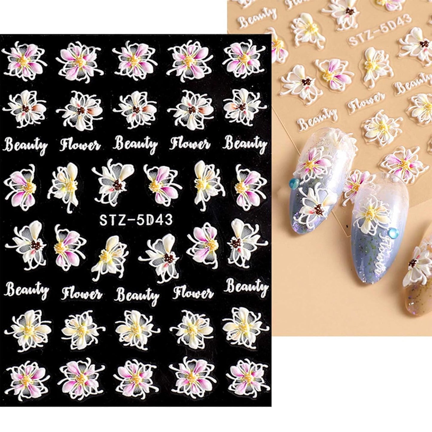 JMEOWIO 3D Embossed Spring Flower Nail Art Stickers Decals Self-Adhesive Pegatinas Uñas 5D Colorful Summer Floral Nail Supplies Nail Art Design Decoration Accessories 4 Sheets