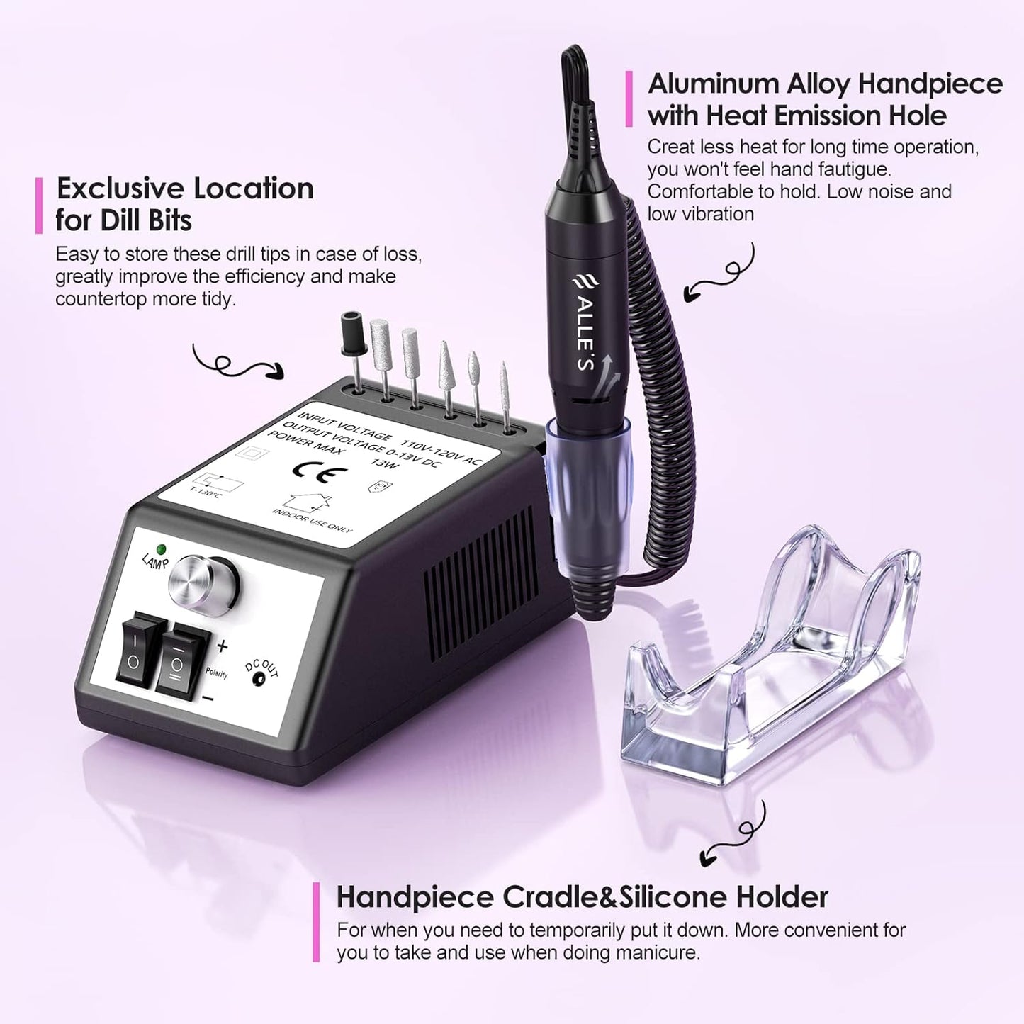 Professional Nail Drill Machine 20000 RPM Efile Electric Nail Filer Kit for Finger Toe Nails, Acrylic Gel Nails, Manicure Pedicure Drill with 6Pcs Nail Bits, 106Pcs Sanding Bands - Black