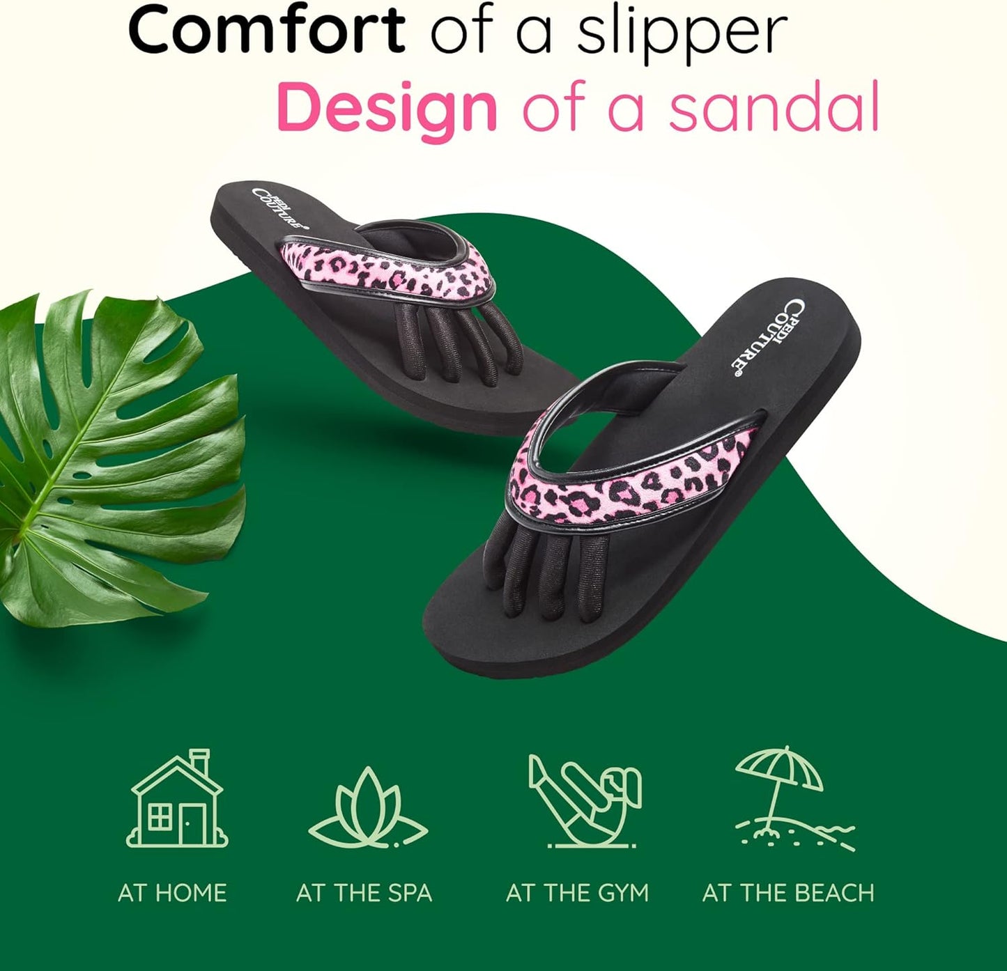 Pedi Couture Pedicure Sandals with Built In Toe Separators for Women - Comfortable Spa Style Flip Flops for Home, Salon, Yoga & Gym Use