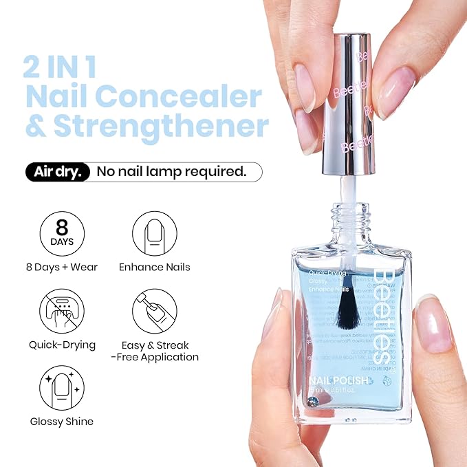 Beetles Nail Strengthener - Oceanic Blue Nail Concealer Air Dry Natural Nail Strengthener and Growth for Damaged Thin Nails Repair Weak Nails Fingernail Strengthening Women Gift 0.51 FL OZ