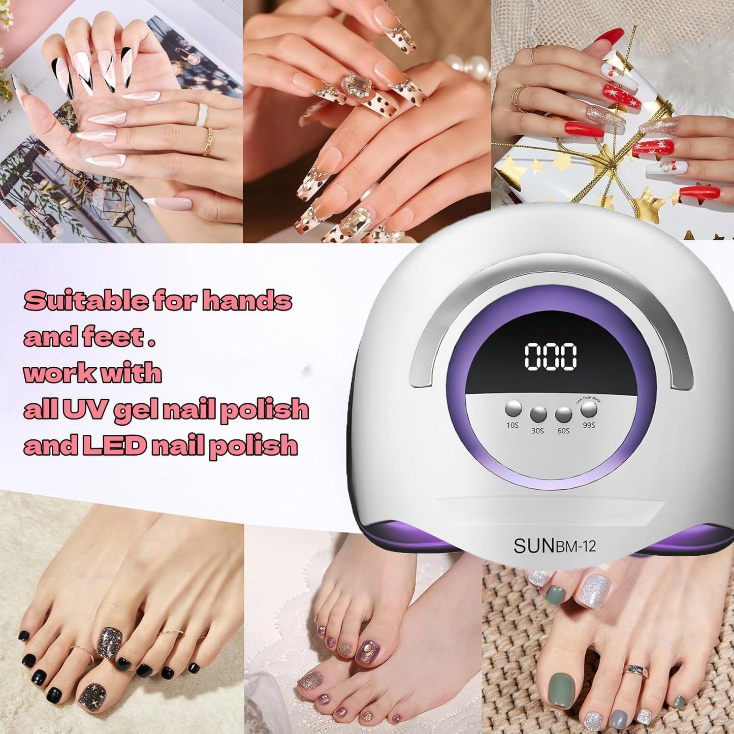 UV LED Nail Lamp with 72 Beads, 300W Nail Curing Lamps for Gel Polish with Automatic Sensor/4 Timer Setting,Led Nail Dryer, Professional Nail Art Drying Tools