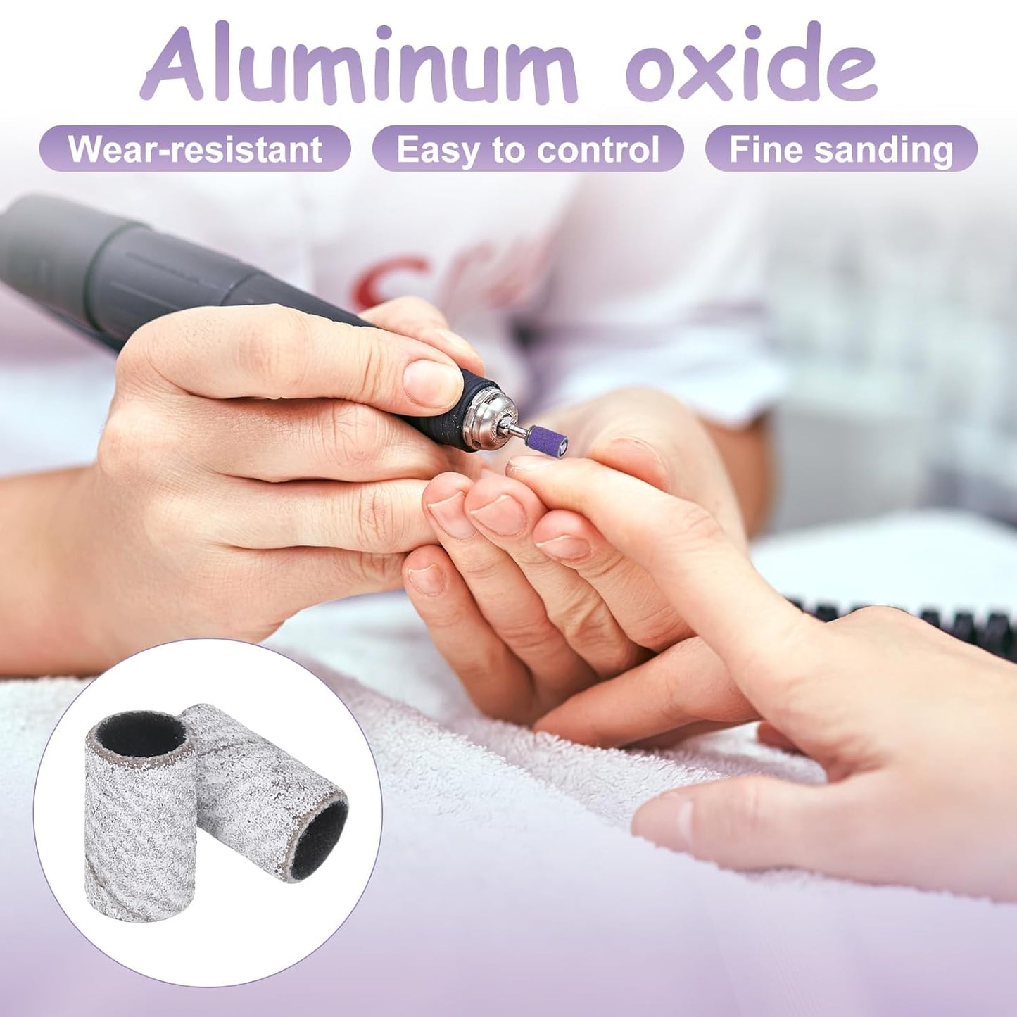 HARFINGTON 100pcs Small Sanding Bands 180 Grit for Nail Drill Bits Mini Sanding Band for Nails Gel Manicures White
