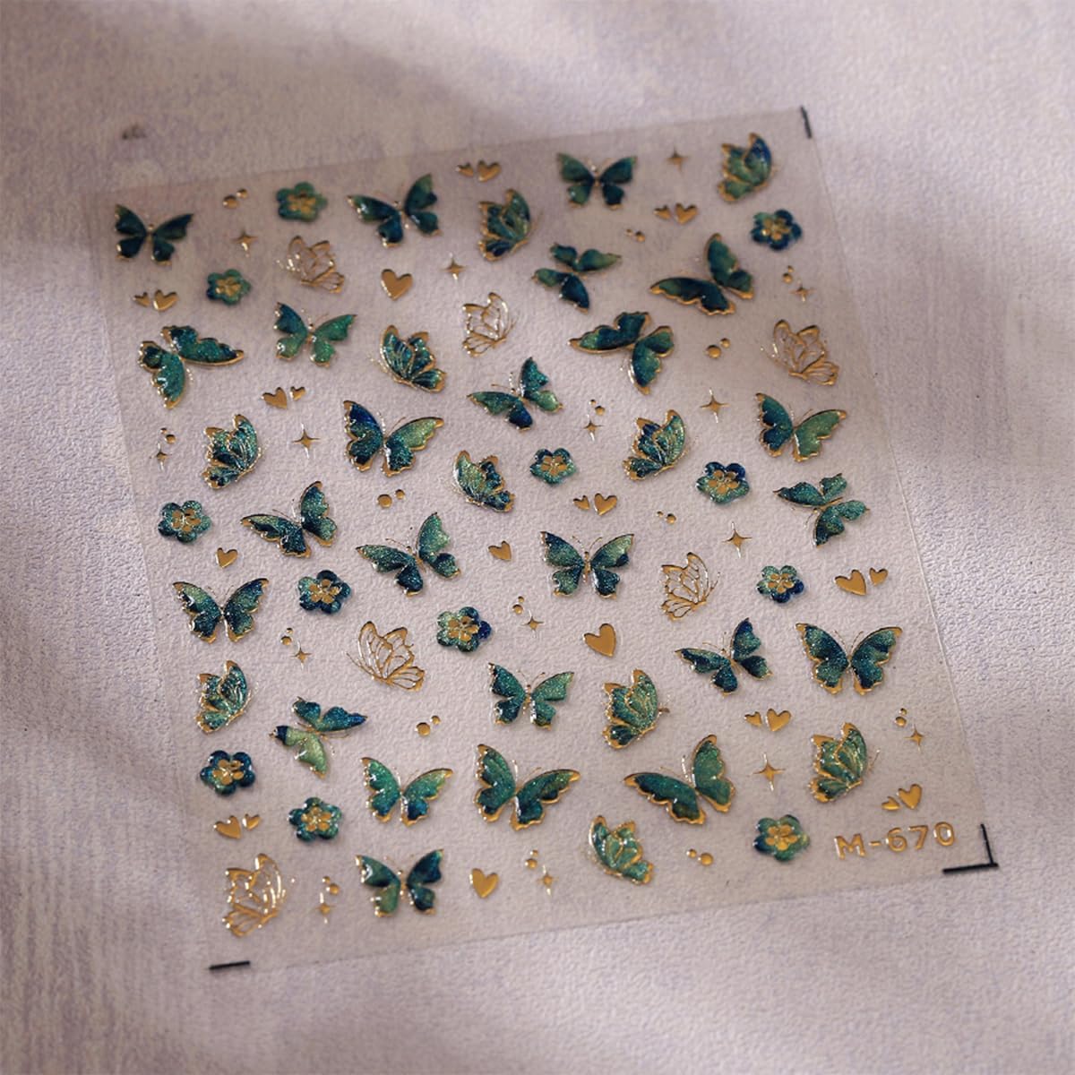 Butterfly Nail Art Stickers Decals 5D Embossed Butterfly Nail Decals Green Butterfly Gold Heart Star Nail Stickers Self Adhesive Nail Decals Cute Butterfly Nail Stickers for Women Manicure Nails Art