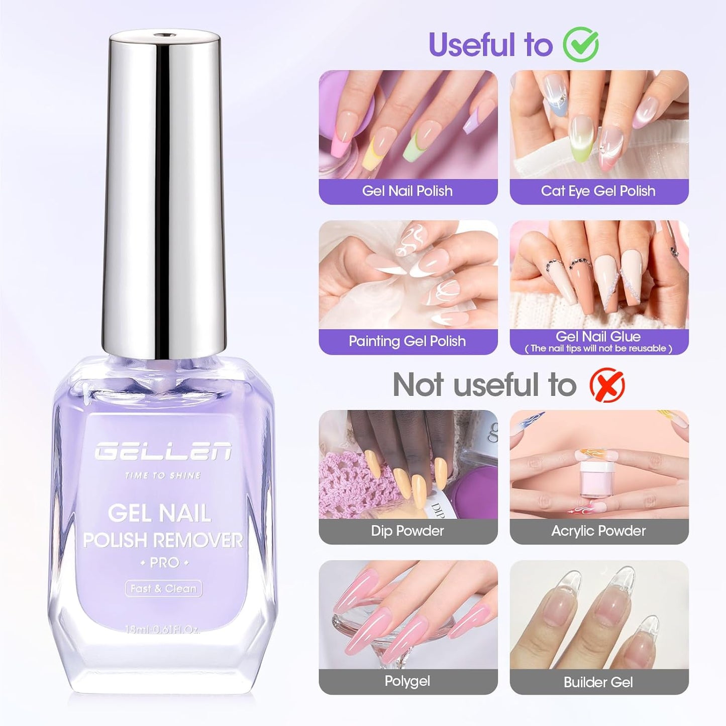 Gellen Gel Nail Polish Remover, Gel Polish Remover for Nails Quickly in 2-5 Minutes, No Soaking Wrapping Needed, Professional Gel Nail Remover Pro, Don't Hurt Nails