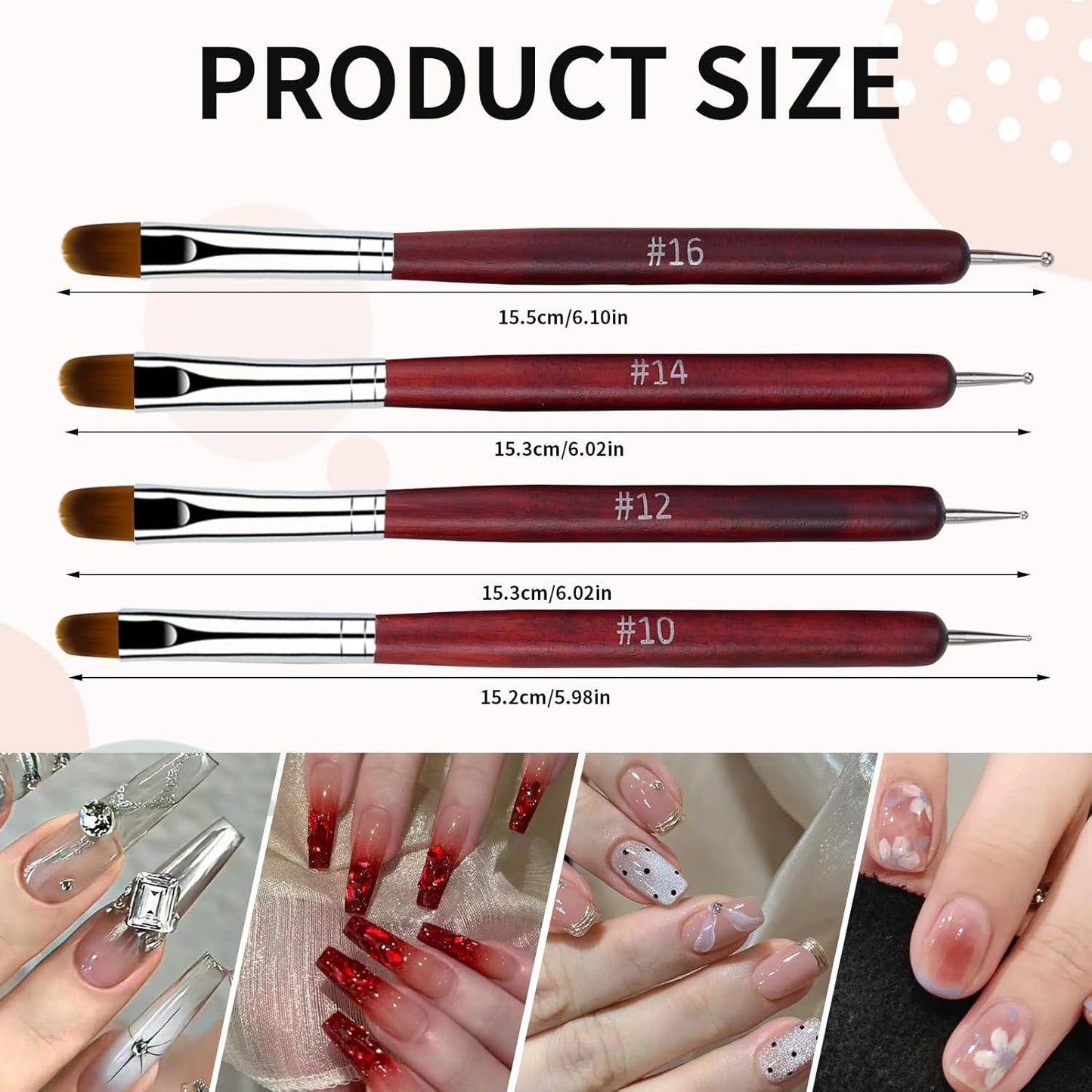 French Manicure Brush, Esclane 2 Way French Nail Brush with Dotting Tool for Manicure Cuticle Clean Up Nail Art Design, French Tip Brush (Wood, #16)