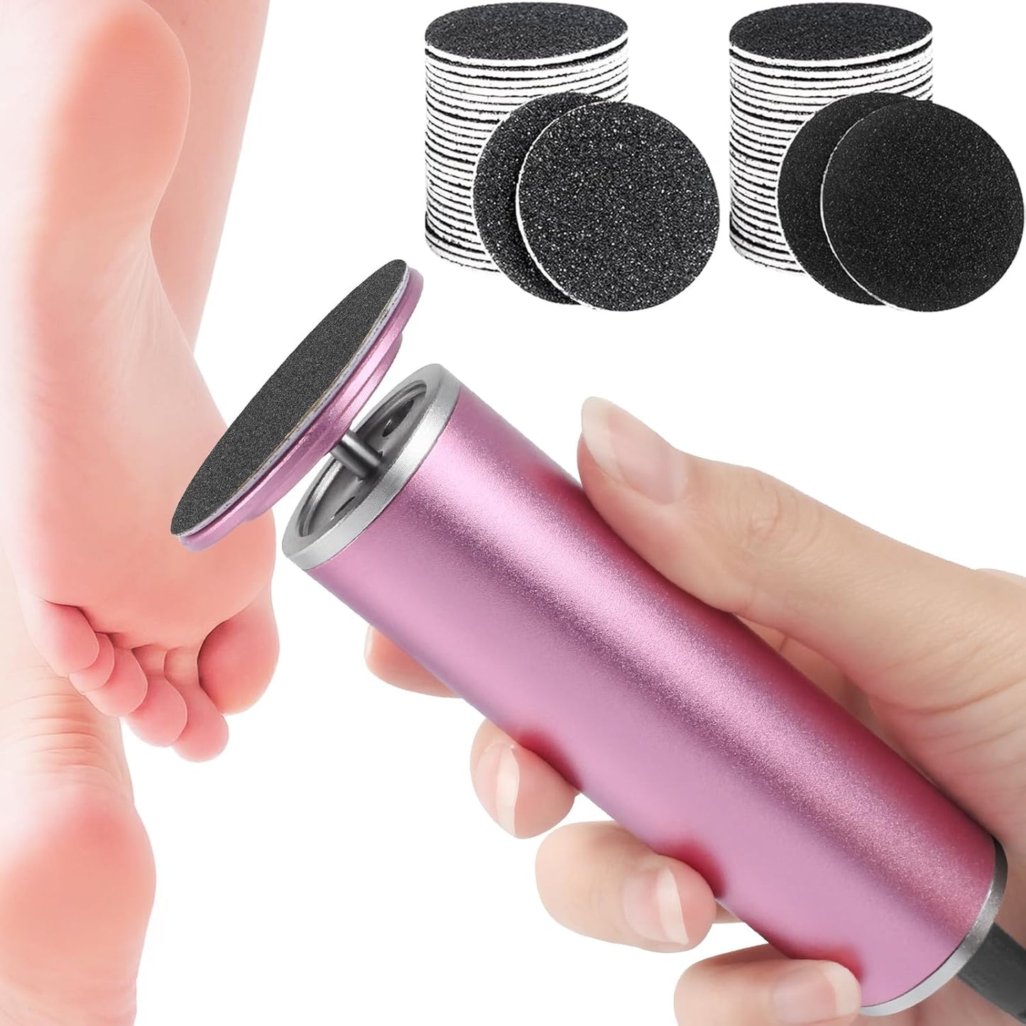Electric Foot Callus Remover with 60pcs Sandpaper Discs, 4.8IN Aluminum Foot File for Dead Skin and Cracked Heels, 800RPM Professional Pedicure Tool for Home Spa Use