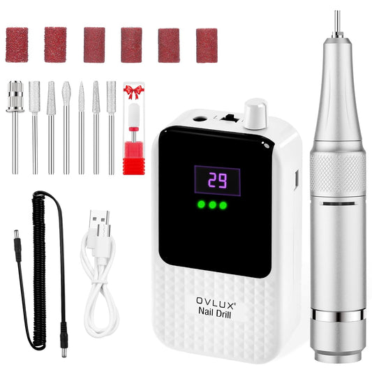Professional Nail Drill Machine: 45000 RPM, LCD Display, Rechargeable Battery, for Acrylic & Gel Nails - Perfect for Salon and Home Use (White)