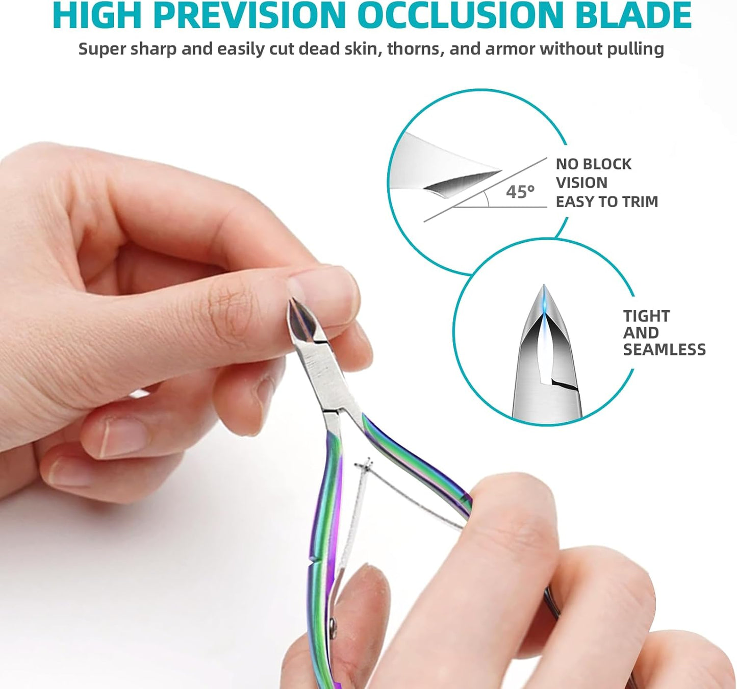Cuticle Trimmer with Cuticle Pusher, RONAVO Cuticle Remover Stainless Steel Professional Cuticle Nipper, Durable Pedicure Manicure Tools (Polish Multi-color)