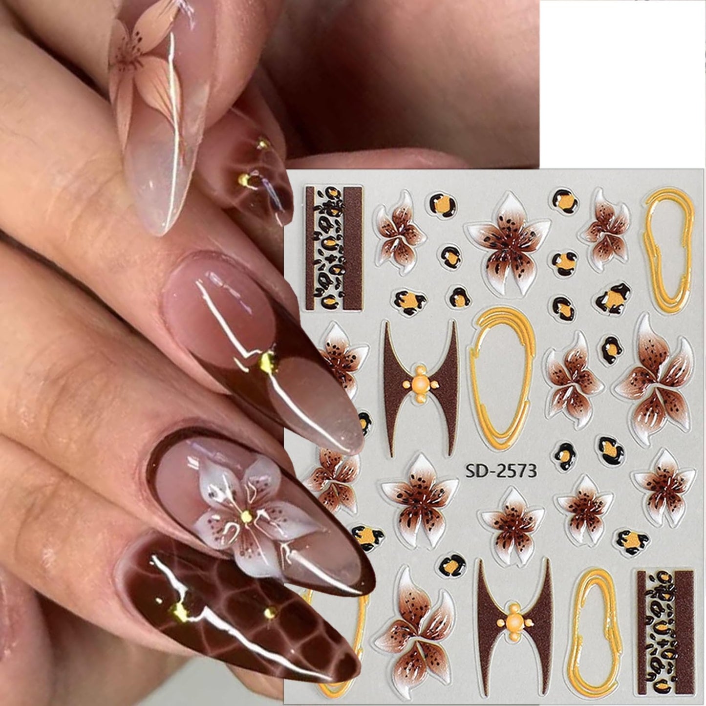 3 Sheets Flower Nail Stickers for Nail Art 5D Self-Adhesive Embossed Cute Floral Nail Art Stickers Leopard Nail Decals Summer Fall Flowers Nail Design Sticker for Women Nails Decoration