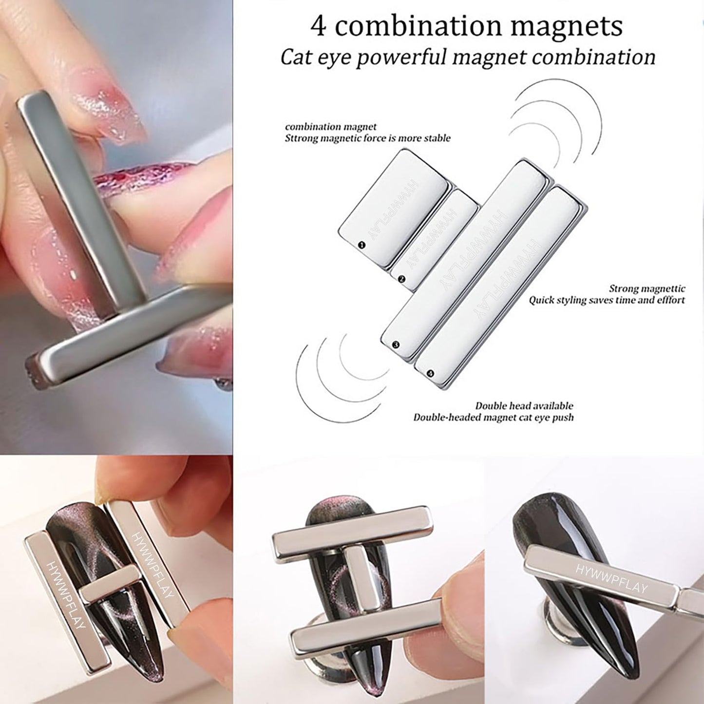 5 Pieces Cat Eye Nail Magnet Cat Eye Magnet for Nails Magnetic Gel Polish Magnetic Magnets Wood Cat Eye Nail Polish Magnet Stick Nails Design Tools for DIY Home, Salon, Studio