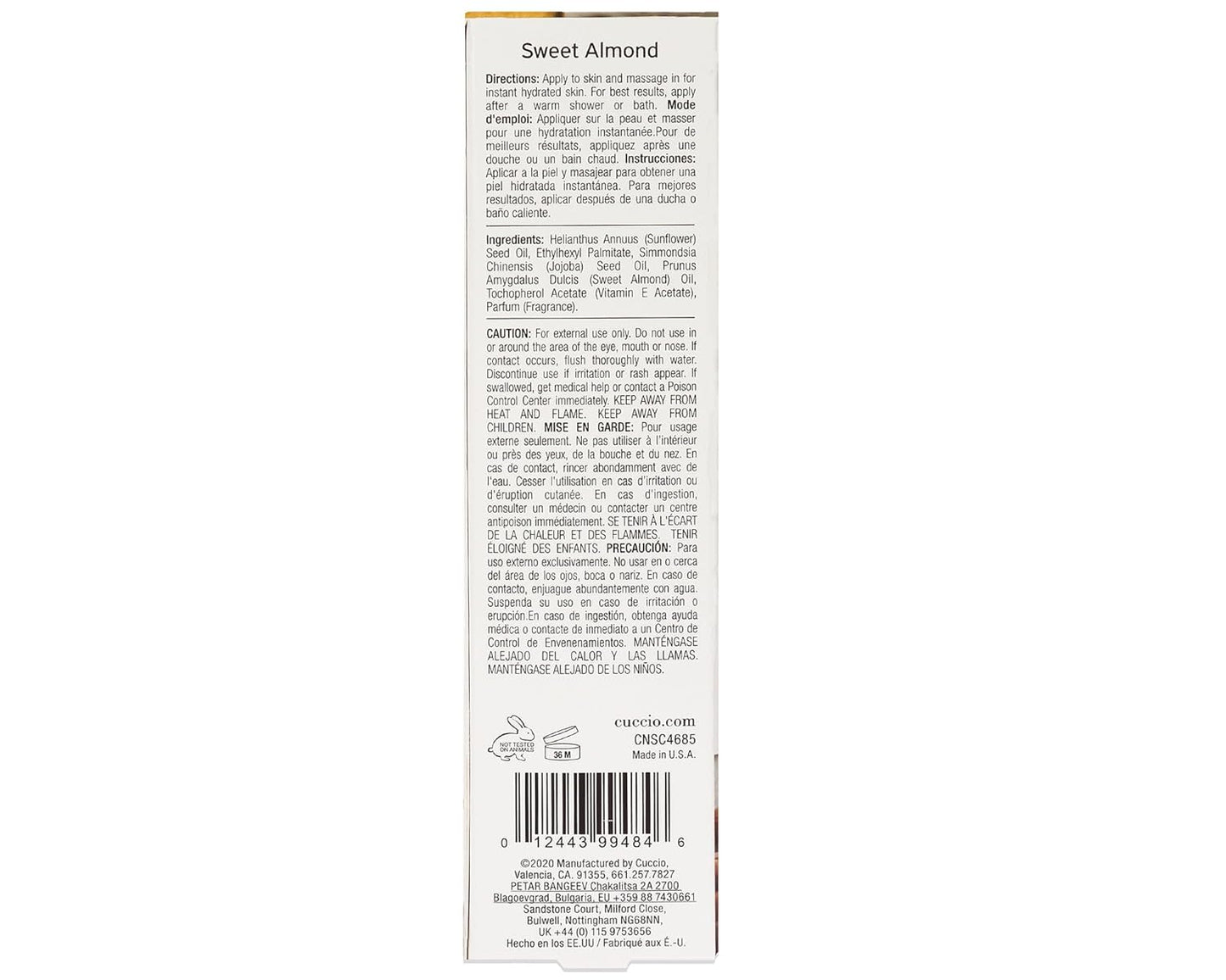 Cuccio Naturale Hydrating Dry Body Oil - Sweet Almond for Unisex - 3.38 oz Oil