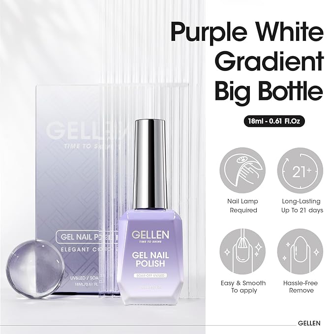 GELLEN Jelly Gel Nail Polish, Glitter White Gel Polish Sparkle White Nail Polish for Gift Soak off LED Nails Manicure Kit for Salon Home, 18ml 0.61 Fl.oz