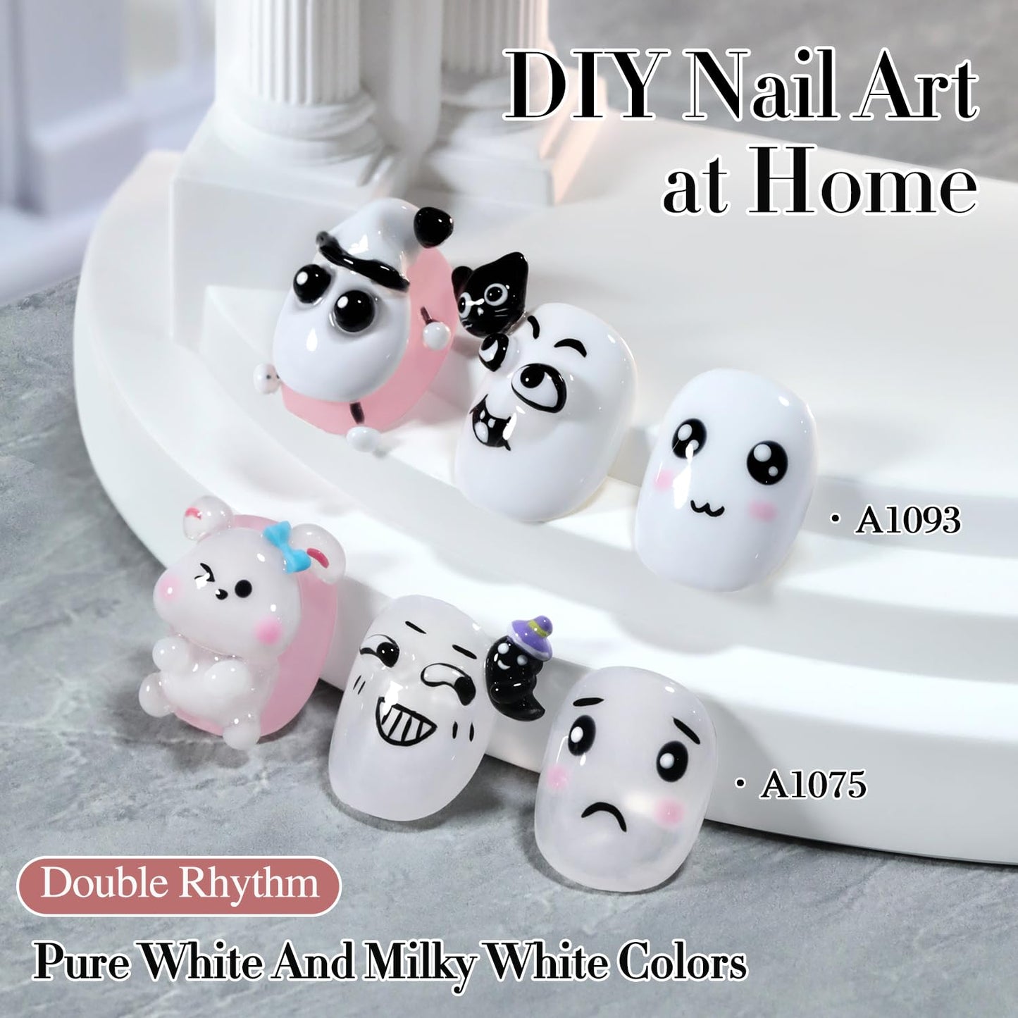 Double Rhythm 2 Pcs 15ml UV Gel Polish Set Pure White And Black Color Gel Nail Polish Kit Nail Art Salon DIY (White and Milky White-A1075+A1093)