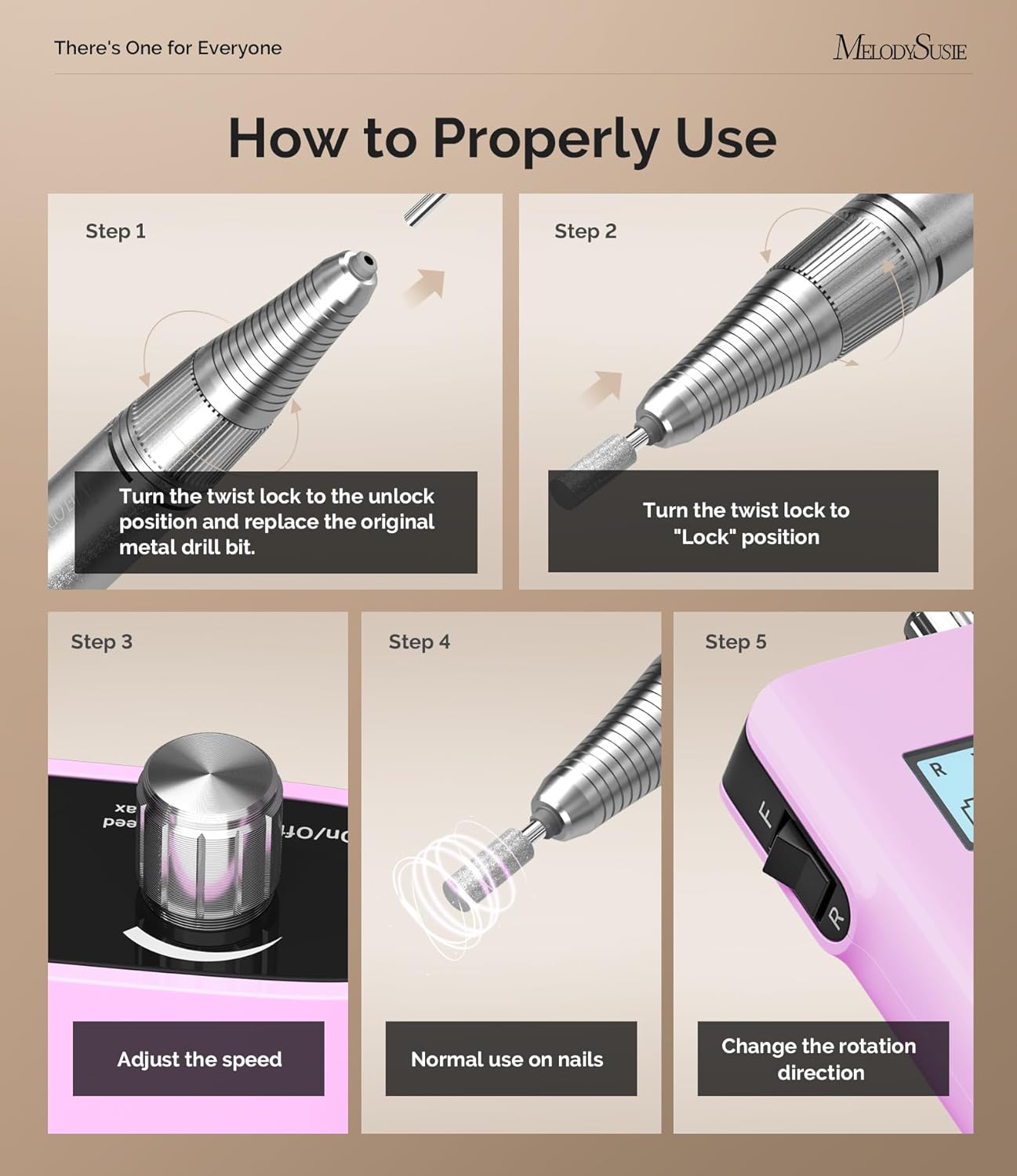 MelodySusie Professional Nail Drill, 30000 RPM Rechargeable Electric E File, SC320H Acrylic Gel Grinder Tools,Portable Nail Drill with 6 Bits Efile for Gel Nails Removing Manicure Pedicure Salon
