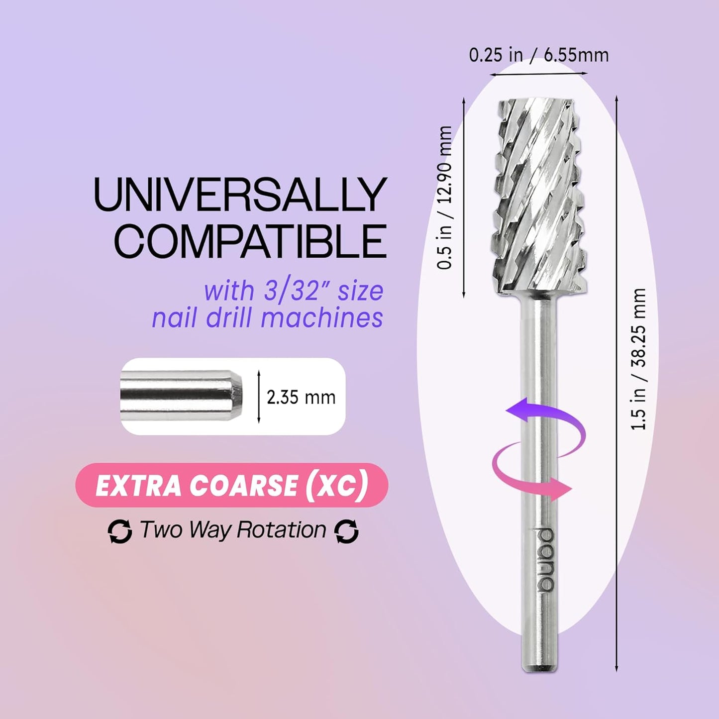 pana Professional USA Tapered Barrel Bit Nail Drill (Gold, Silver, Ceramic) (Extra Coarse (Silver))