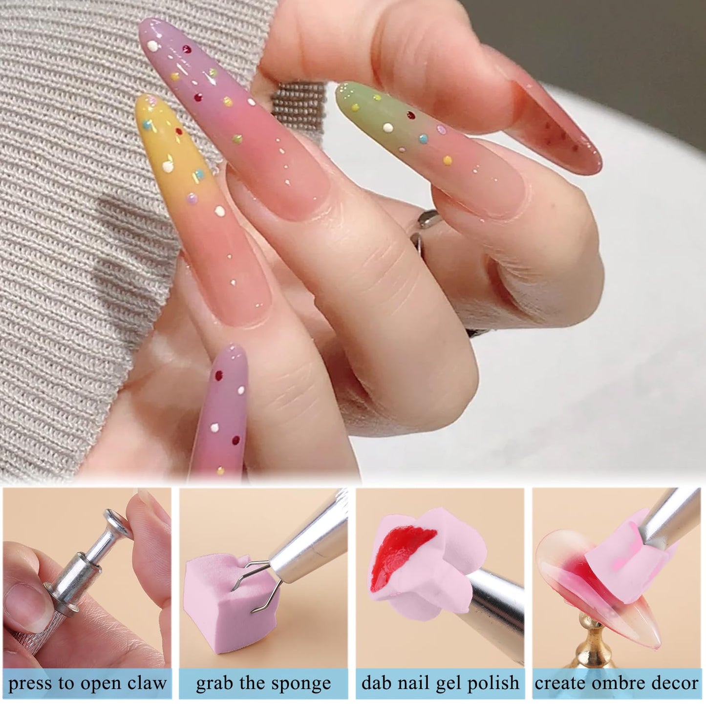 100Pcs Soft Nail Sponges for Ombre, Gradient Effect Pink Nail Art Sponges With Grabbing Pen 6Pcs Wedge Sponges Aura Nails Ombre Nail Brush Professional Accessories Manicure Salon Supplies