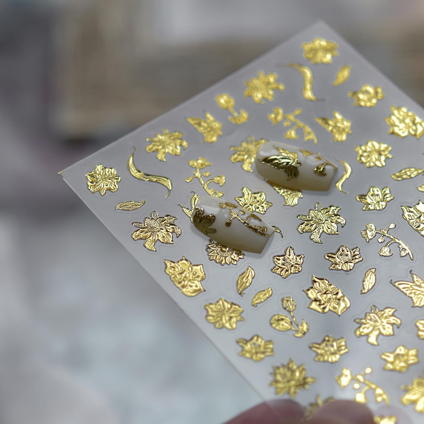 1 Sheets 5D Embossed Fall Nail Stickers for Nail Art Self-Adhesive Gold Flower Nail Art Stickers Gold Butterfly Autumn Leaves Nail Decals Floral Nail Design Sticker for Women Nails Decoration