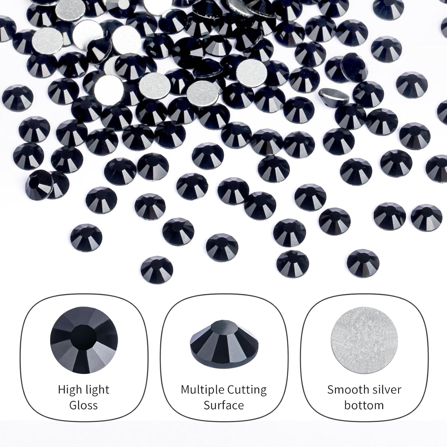 2000PCS Black Rhinestones Bulk, Flat Back Crystal Glass Stone Round Gems,SS30, 6.4-6.6mm