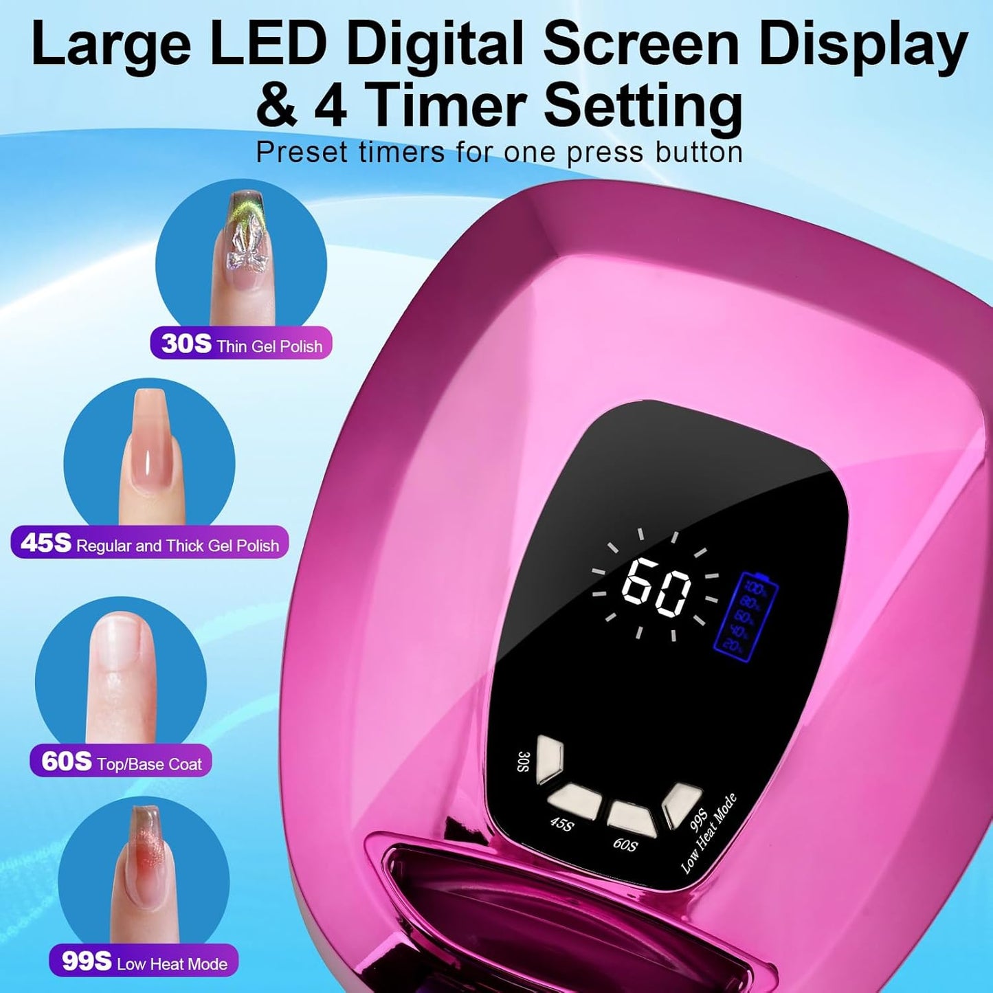 UV LED Nail Lamp Dryers Cordless 108W Rechargeable Portable UV Light for Gel Nails Polish Kit,Fast Curing Poly Builder Gel Lamp with Sensor Metal Base 4 Timer 35 LEDs,Professional Manicure Art Tools