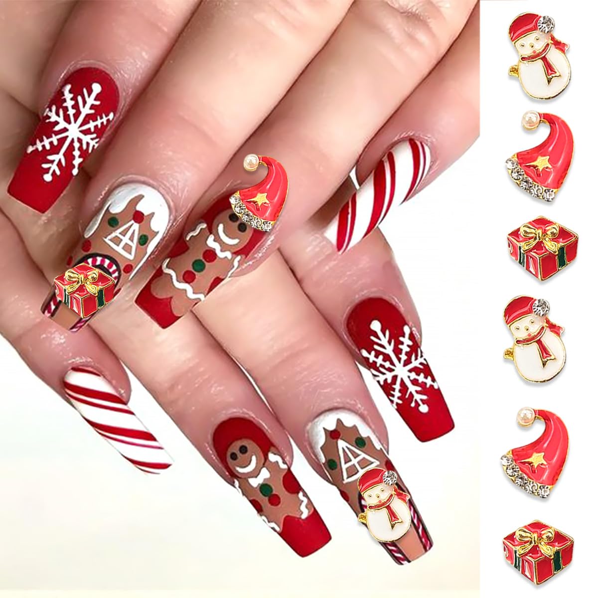 12 Pcs Colorful Christmas Nail Charms Glitter 3D Alloy Snowman Snowflake Reindeer Bell Nail Art Charms Metal Diamonds Nail Rhinestones Crystals Nail Gems Winter Xmas Gift Nail Supplies for Women DIY