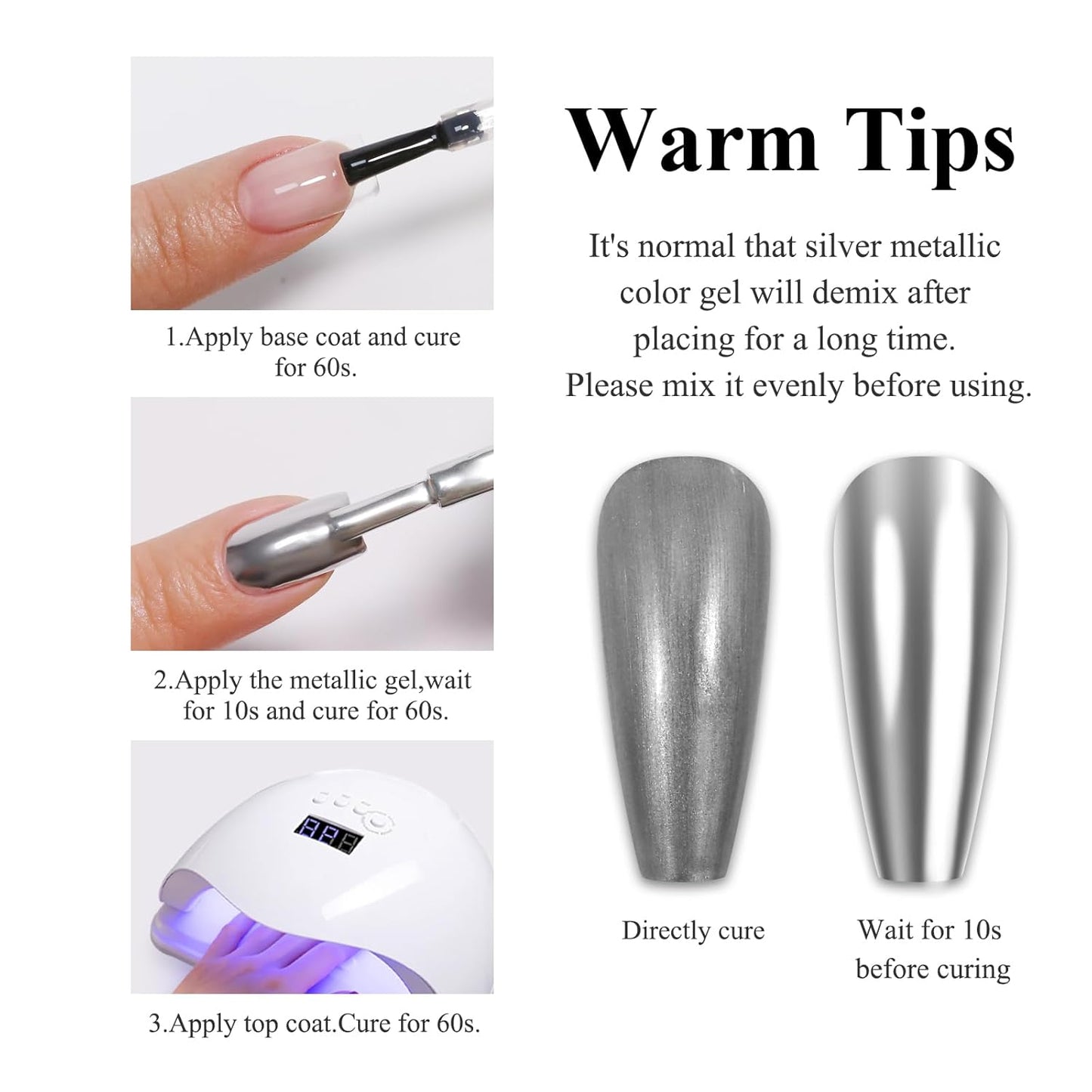 Imtiti Metallic Gel Nail Polish, Chrome Mirror Shine Gel Polish High Gloss Soak Off UV LED Metallic Silver 3D Drawing Mirror Manicure Salon DIY Design 10ML