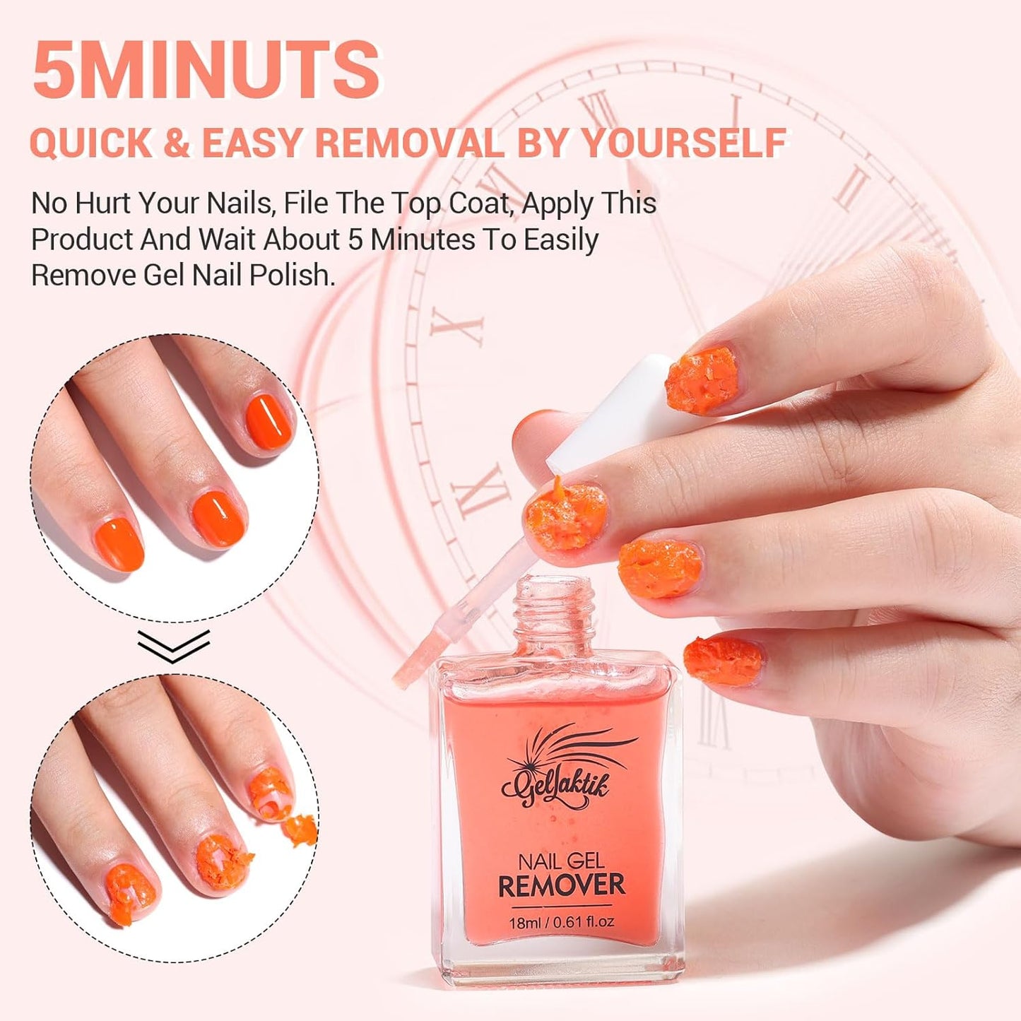 Gel Nail Polish Remover, Professional Quick Easy Remove Gel Polish for Nails, No Need Soaking or Wrapping, 15ml 3-5 Minutes (Rose)