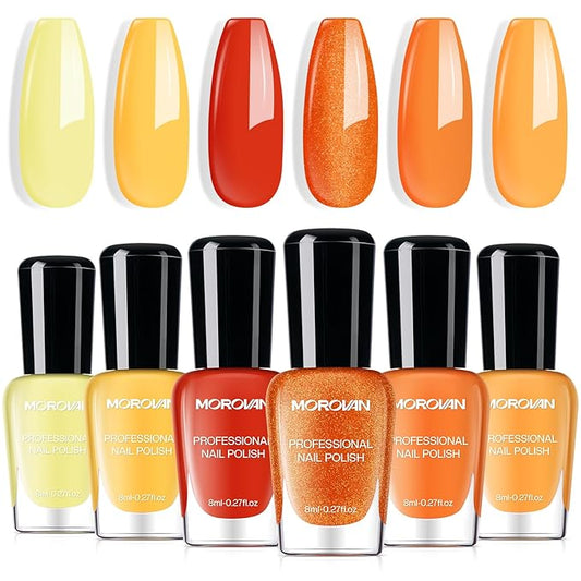 Morovan Fall Nail Polish Set: Burnt Orange Twilight Warmth Yellow Fingernail Nail Polish Kit for Nail Art Design Manicure Gift Holiday Party Air Quick Dry