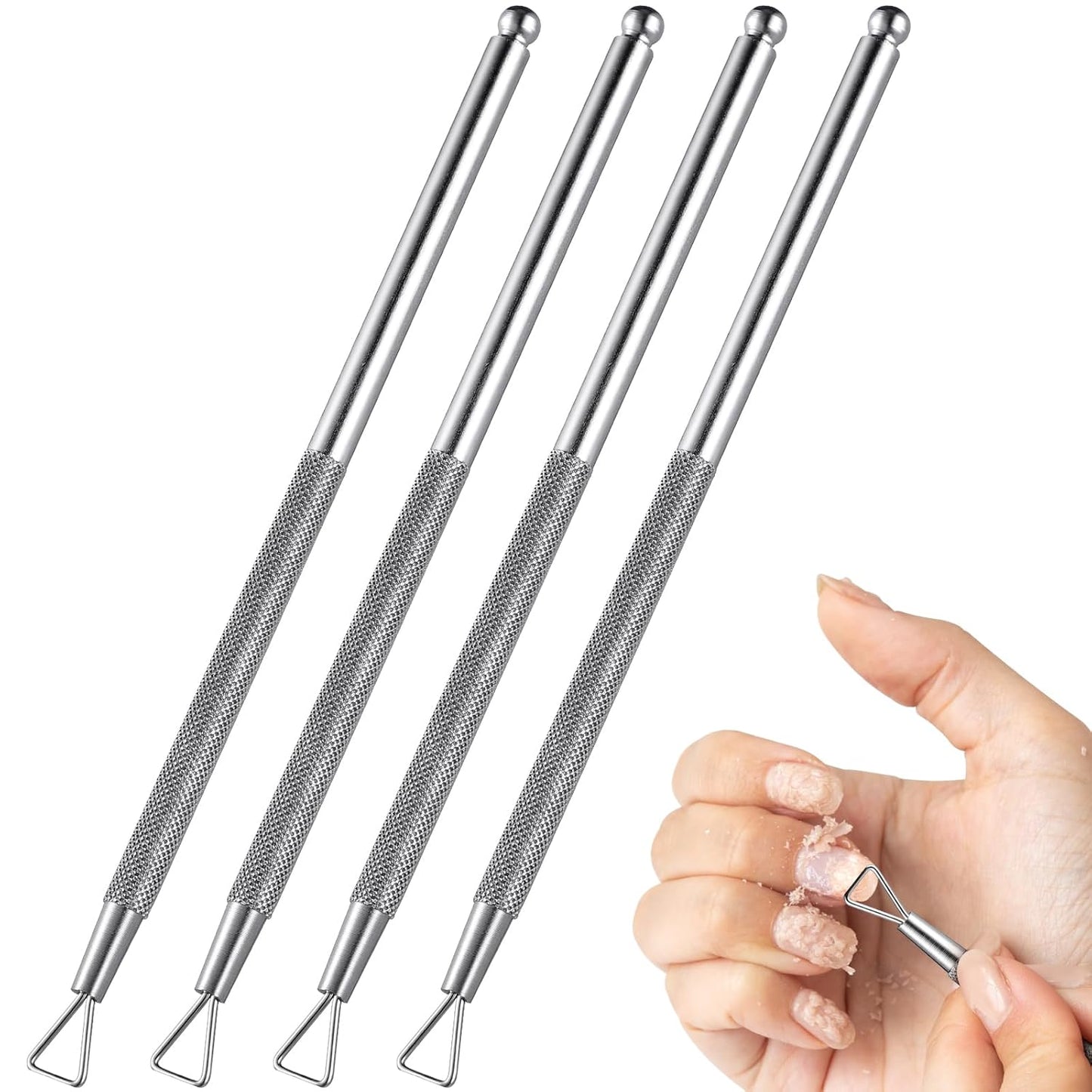 Uonlytech 4 Pcs Nail Polish Scraper and Gel Polish Remover Tool Set Stainless Steel Armor Removal Planer with Triangular Cuticle Pushers for Precise Nail Cleaning