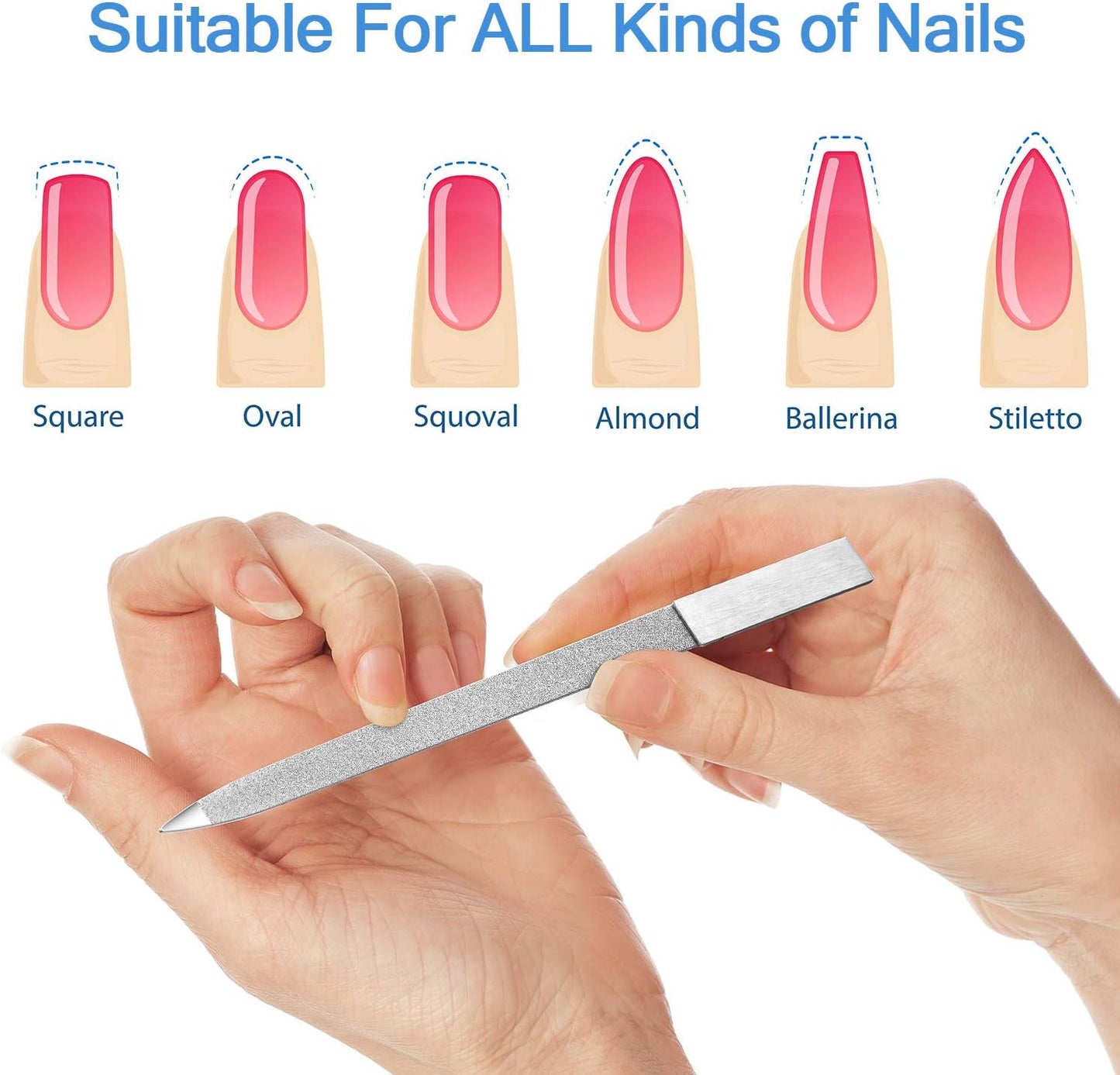 Mudder 3 Pcs Diamond Nail File Sets for Women Men Stainless Steel Metal Double Side Fingernail Toenail Buffer Filers Emery Boards for Salon Home Travel Manicure Pedicure Nail Care Tool
