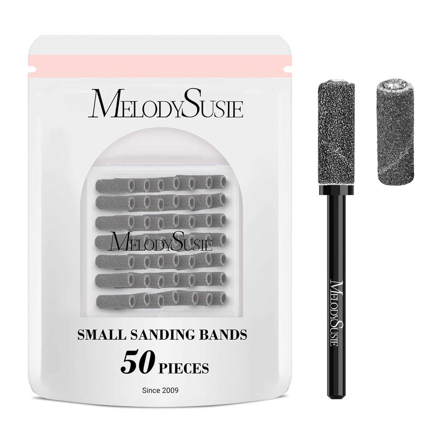 MelodySusie 50 Pcs Nail Drill Bits Small Sanding Bands with 3.1mm Mandrel Bit, 120 Medium Grit Nail File for Acrylic Nails Gel Manicures and Pedicure, Black