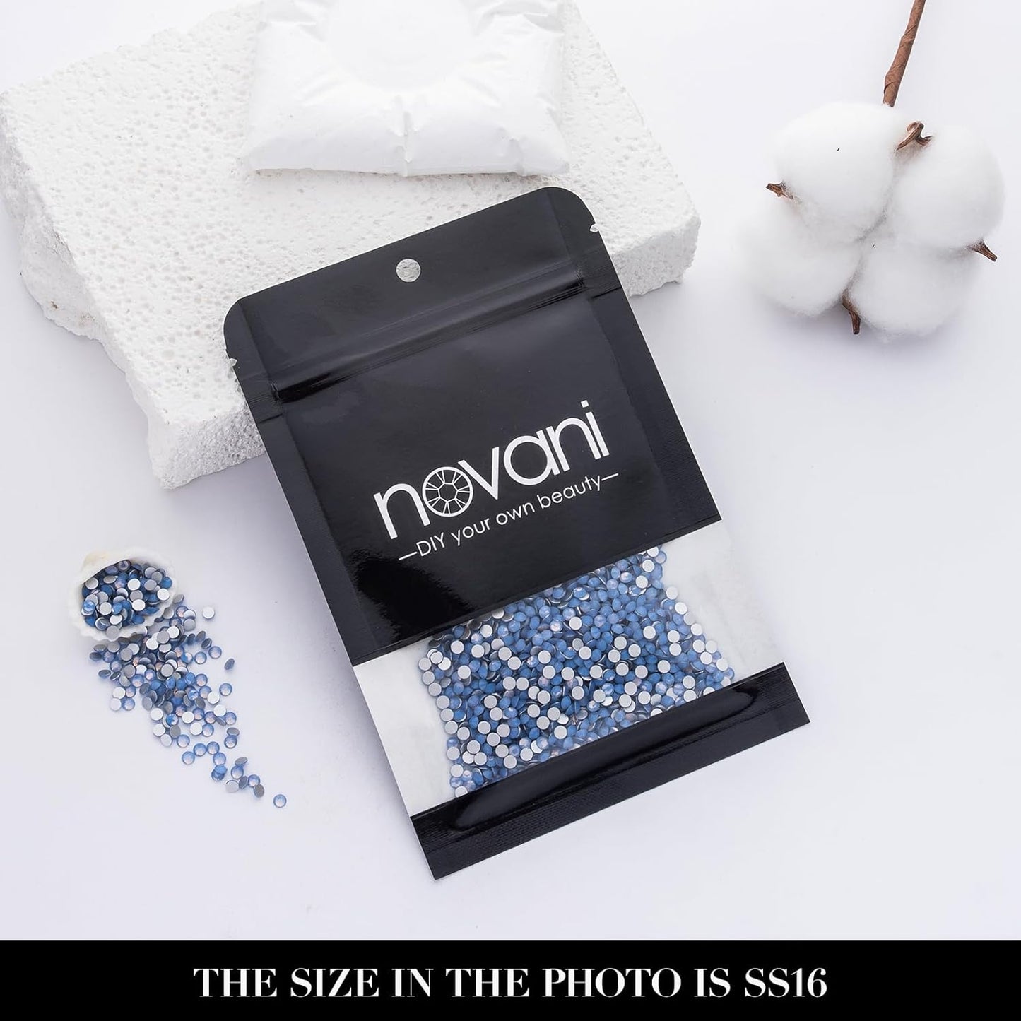 Novani 3000 Pieces Flatback Rhinestones Glass Round Gems Blue Opal Crystals for Nail Art DIY Crafts Clothes Shoes,SS16,3.8-4.0mm