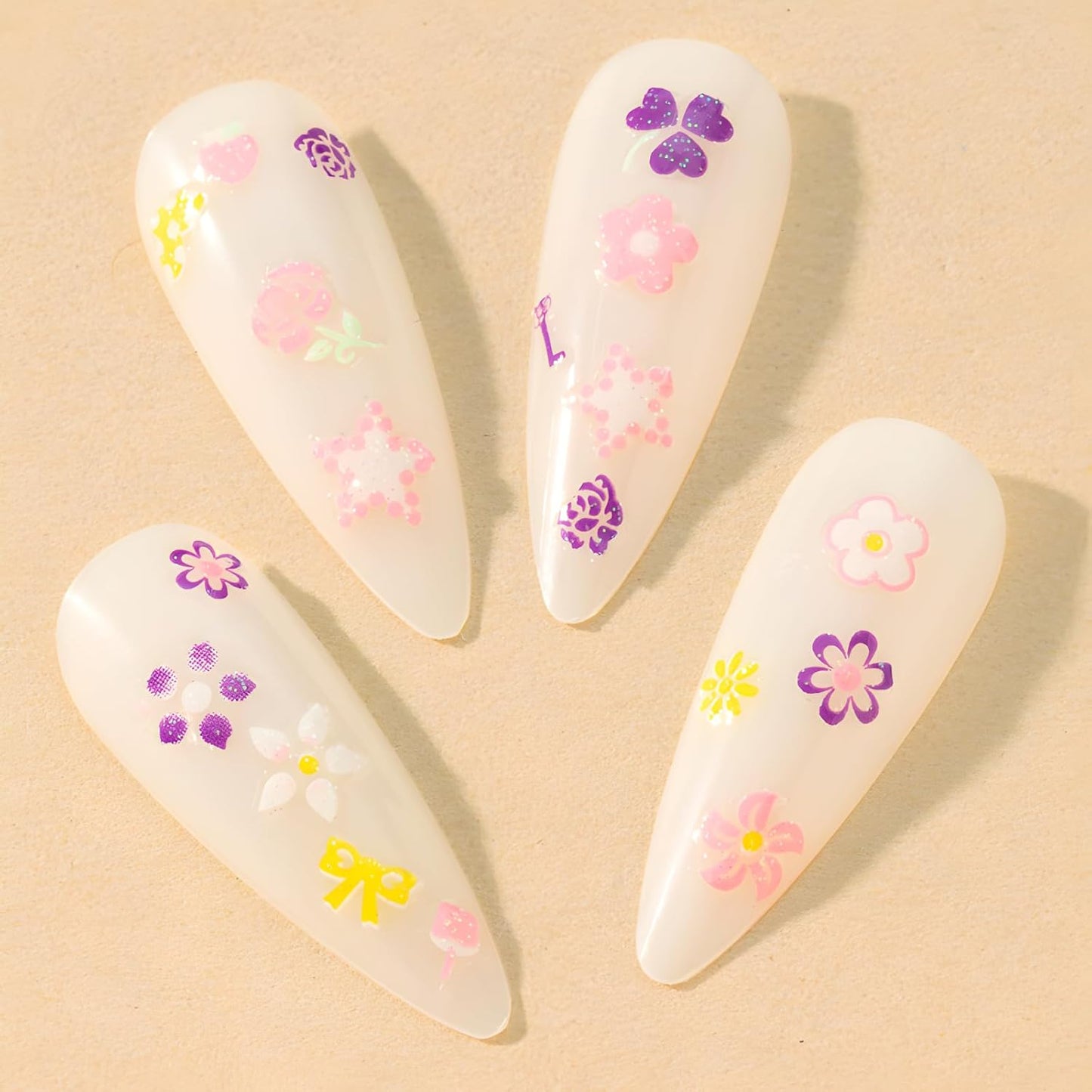 30 Sheets Flowers Nail Art Sticker Decals 3D Self-Adhesive Flower Nails Sticker for Nail Art Colorful Cute Butterfly Stars Nail Art Design Decoration Accessories for Women DIY Acrylic Nail