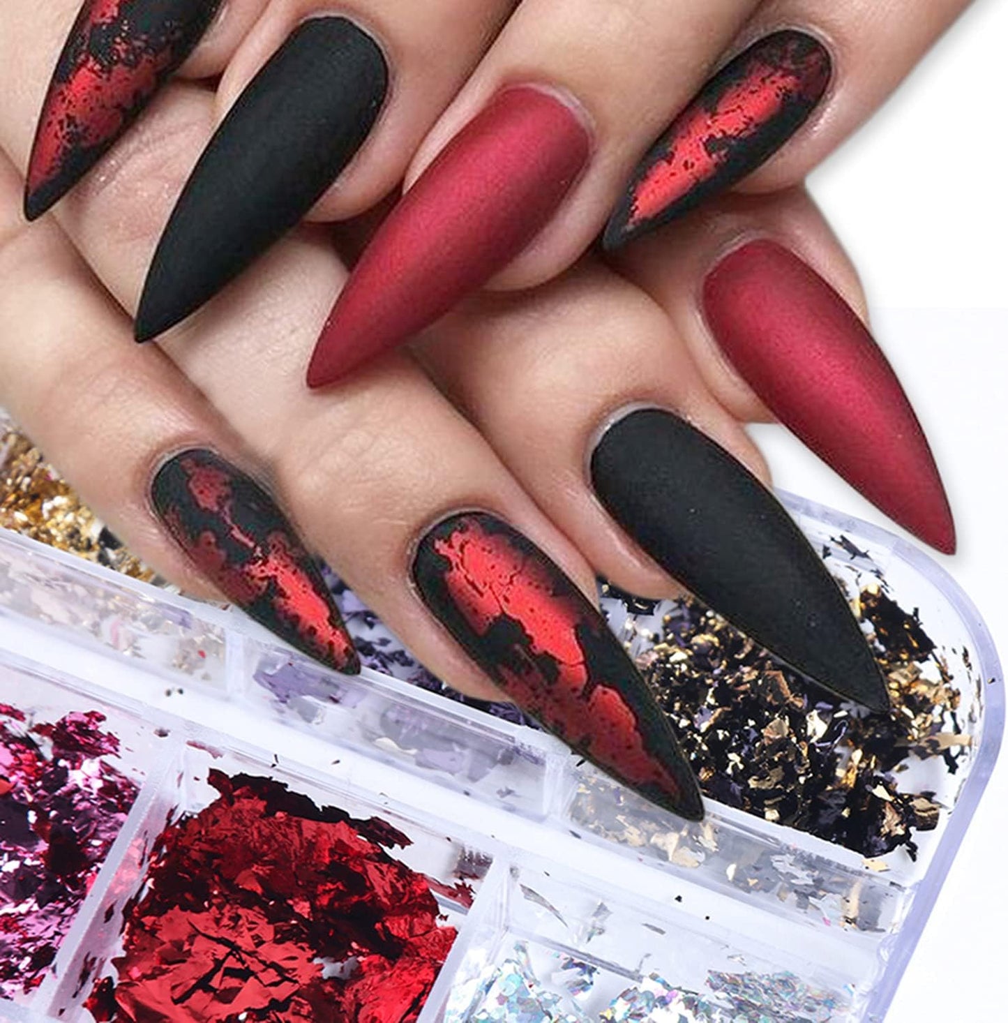 12 Colors Holographic Glitter Foils Laser Sequins Ultra-Thin Film for Nail Designs Acrylic Supplies Manicure Tips Charm Decorations DIY Shiny Art Stickers for Women Girls