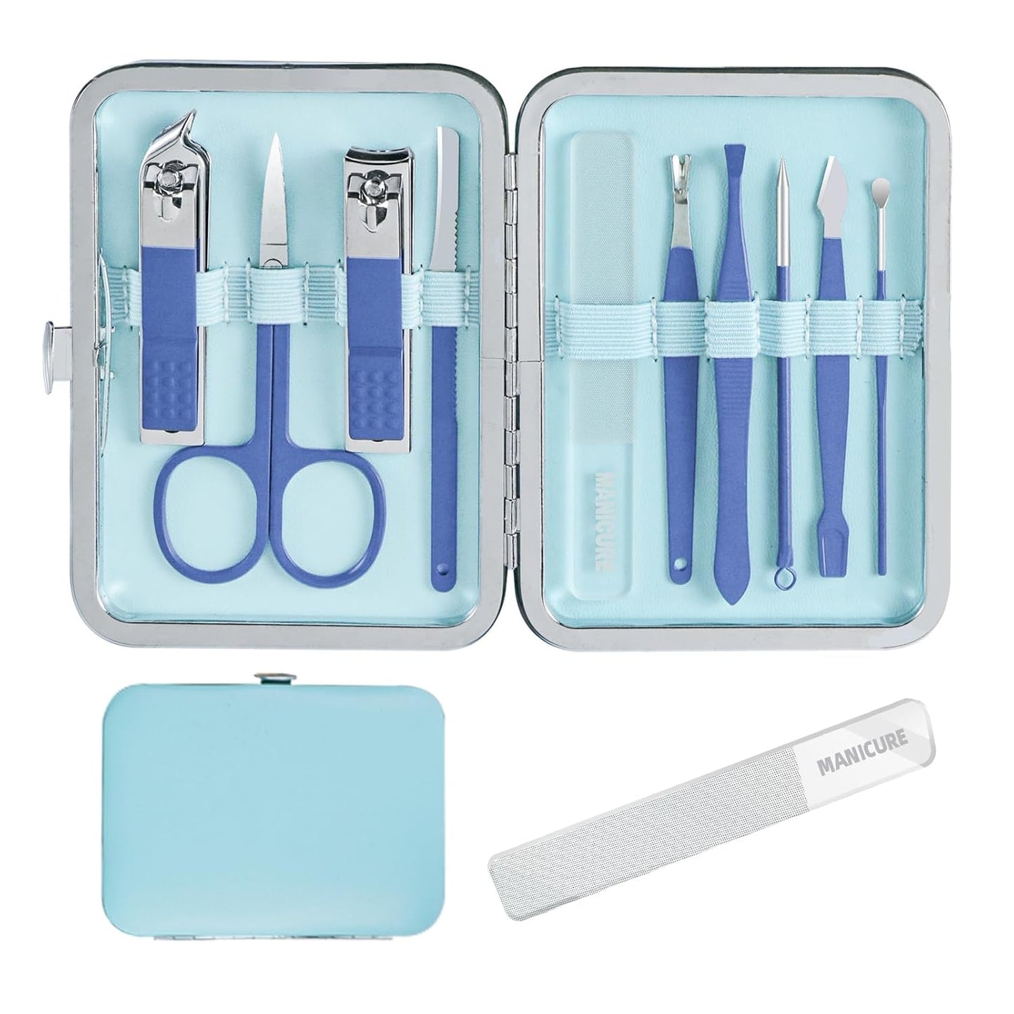 Manicure Set 10 pcs Personal Care Manicure kit for Men,Mens Nail Grooming kit, Andrea Nail kit,Nail Care Tools with Luxurious Travel Case(Blue)