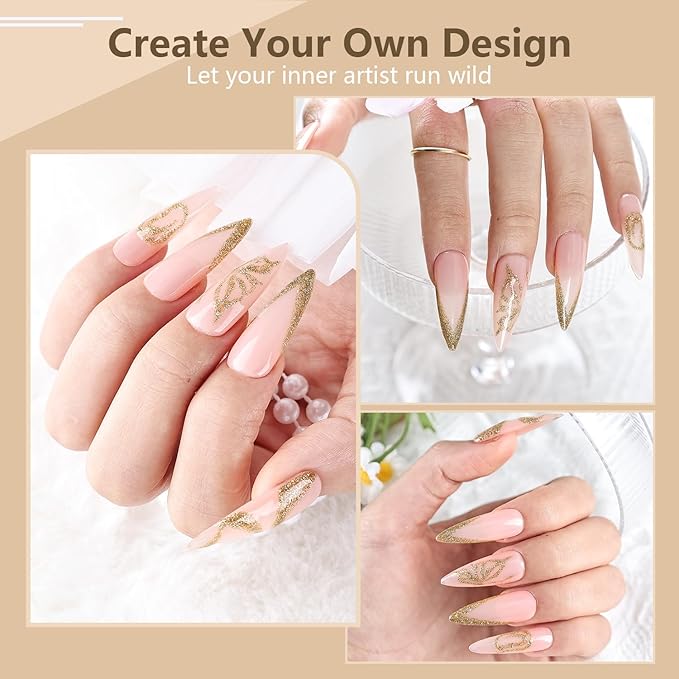 JODSONE 10ml Nail Art Gel Liner Glitter Gold Gel Nail polish Need U V Lamp Cured with Thin Brush at Home Salon Design Gift for Girls